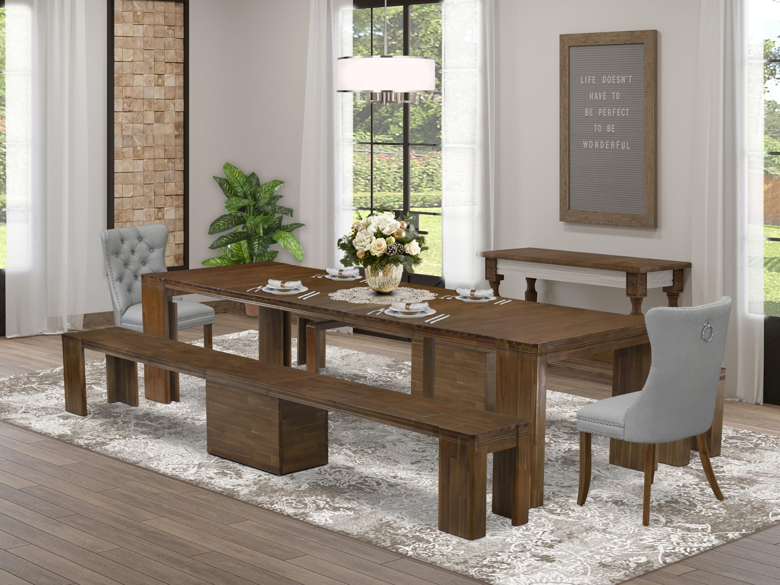 5 Pieces Extendable Dining Set Includes a Rectangle Kitchen Table