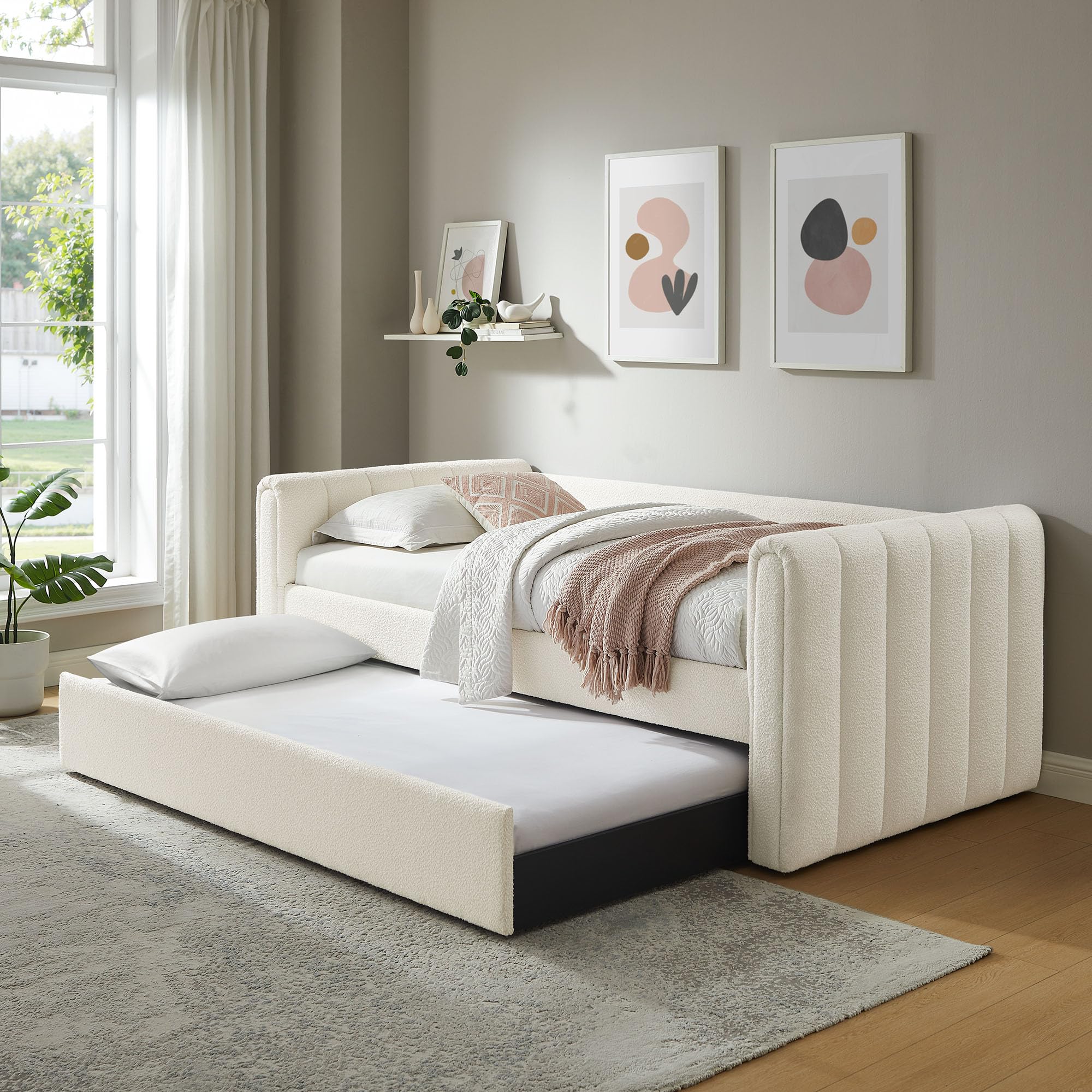 Veyla Channel Tufted Boucle Twin Daybed With Trundle by Modway