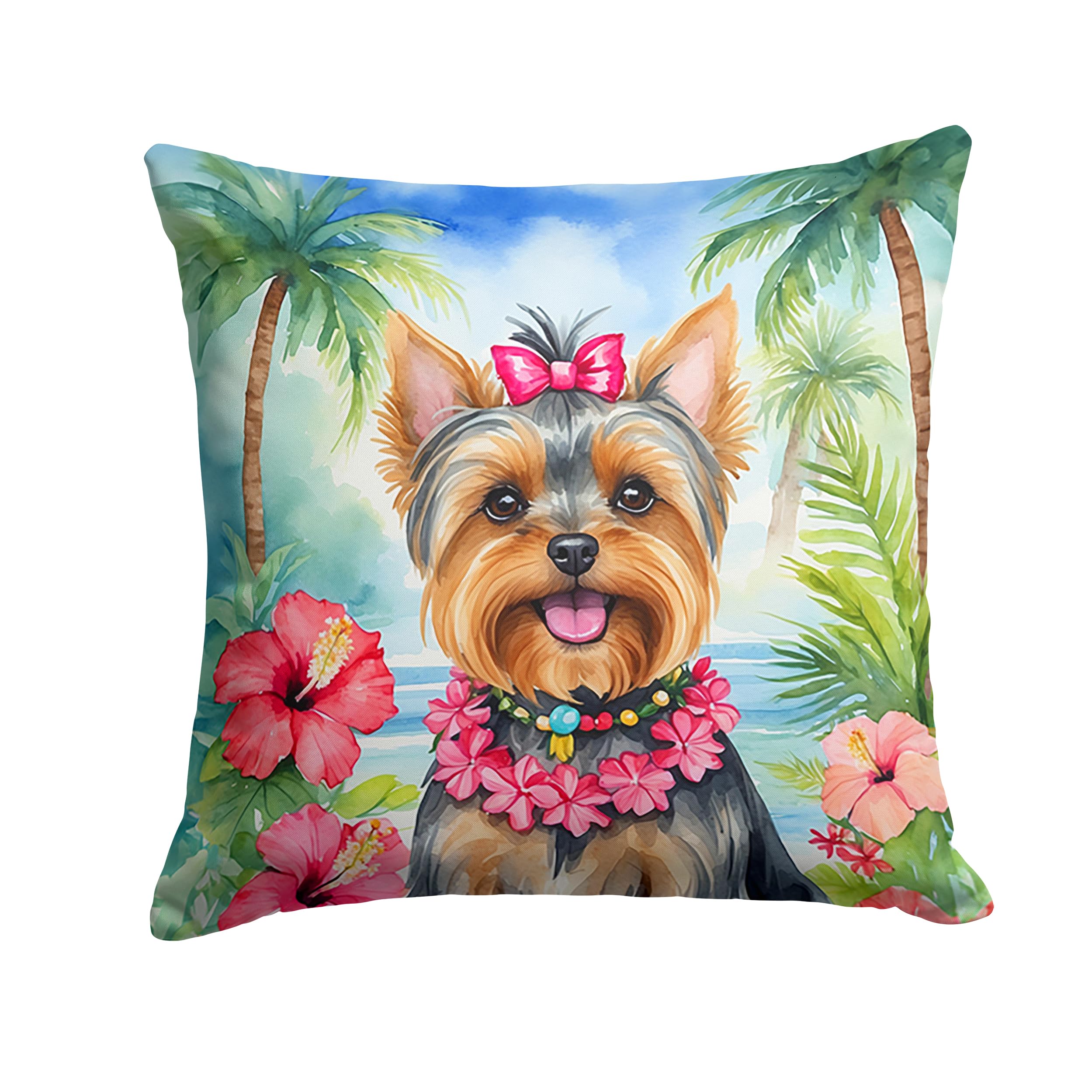 Carolines Treasures Luau Party Decorative Throw Pillow, 18Hx18W, Yorkshire Terrier 6540