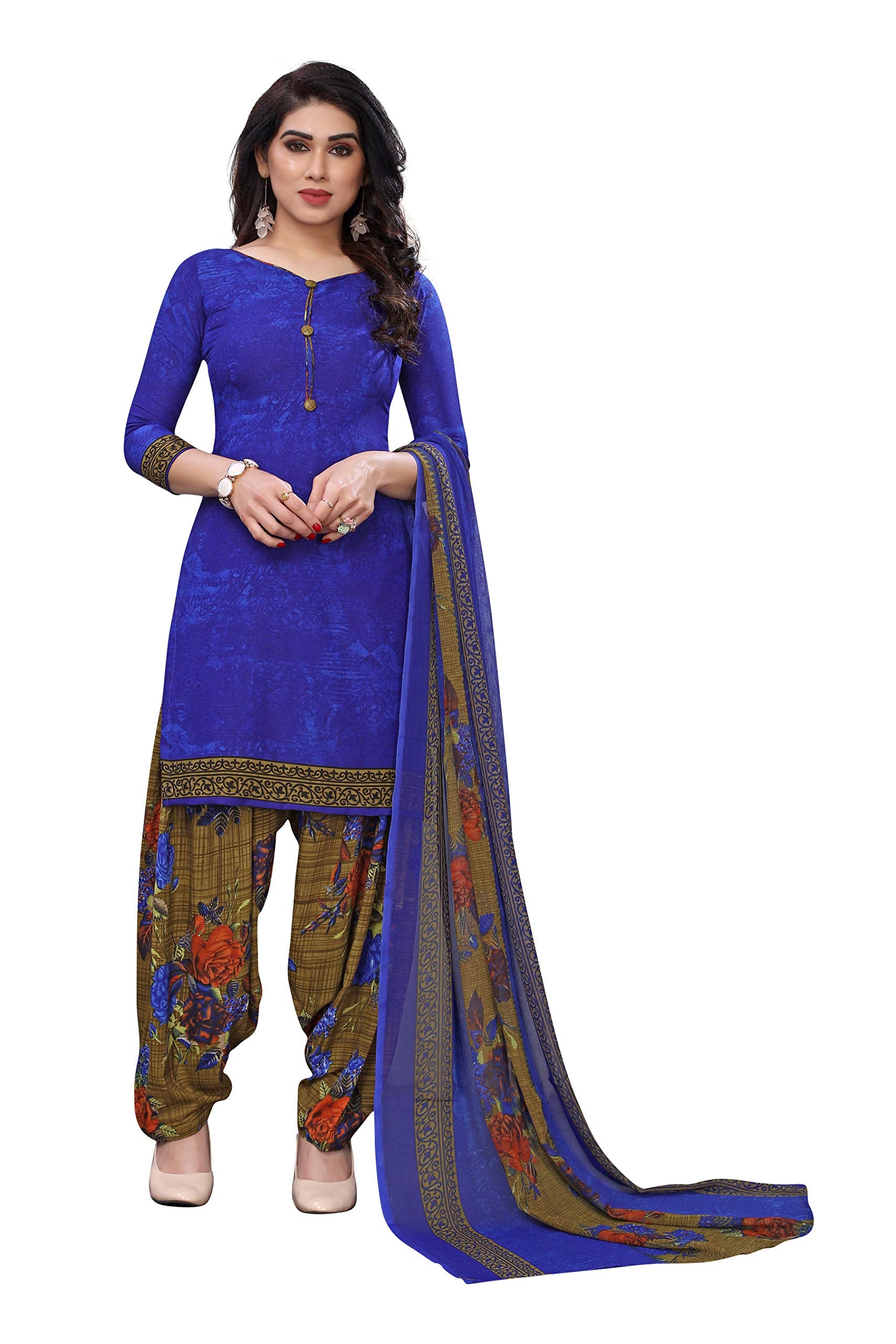 Yashika Women's Crepe Dress Material (GULAB Blue FC One Size)