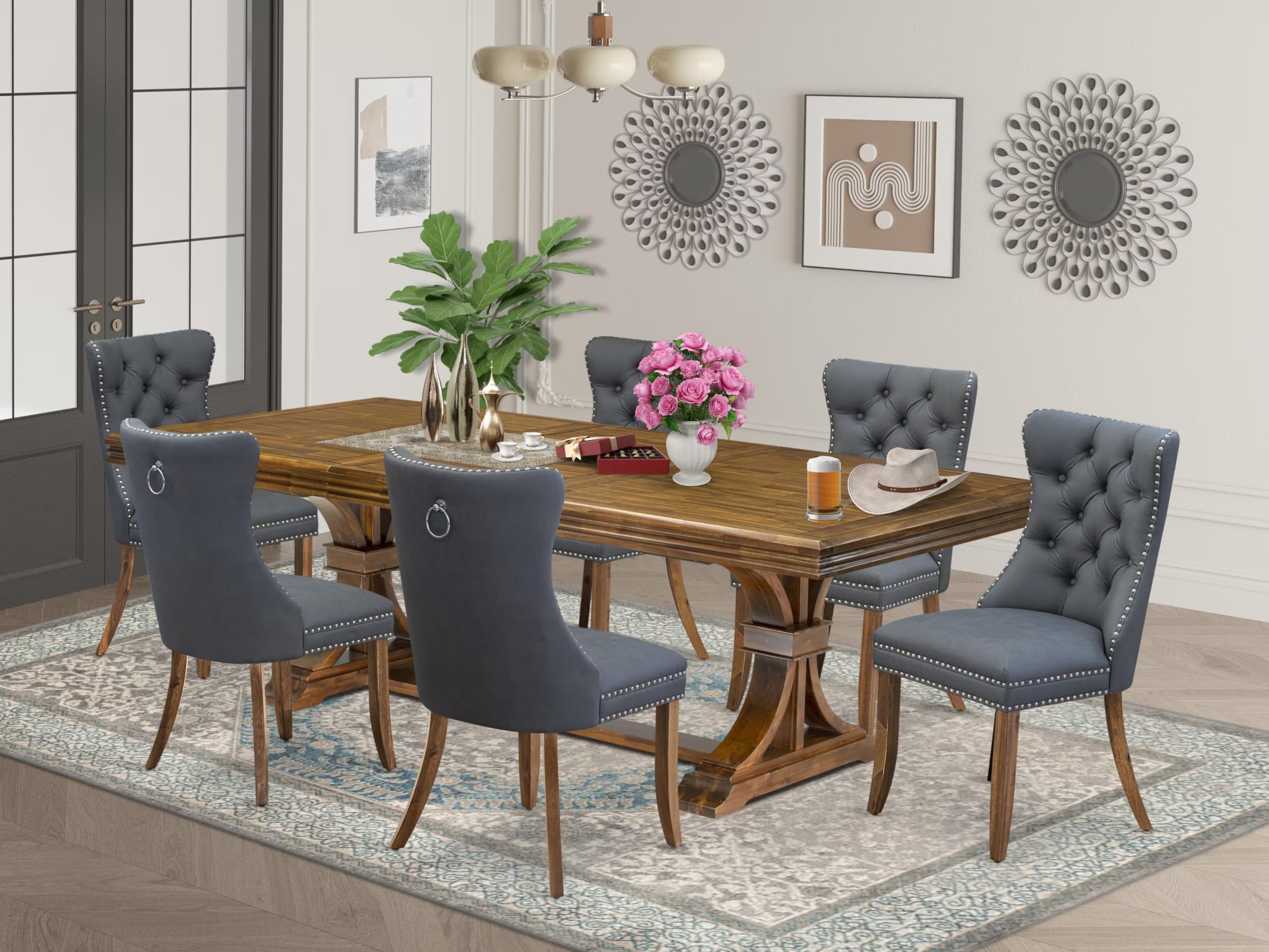 7 piece Dining Table Set includes a Modern Dining Table and 6 Kitchen Chairs