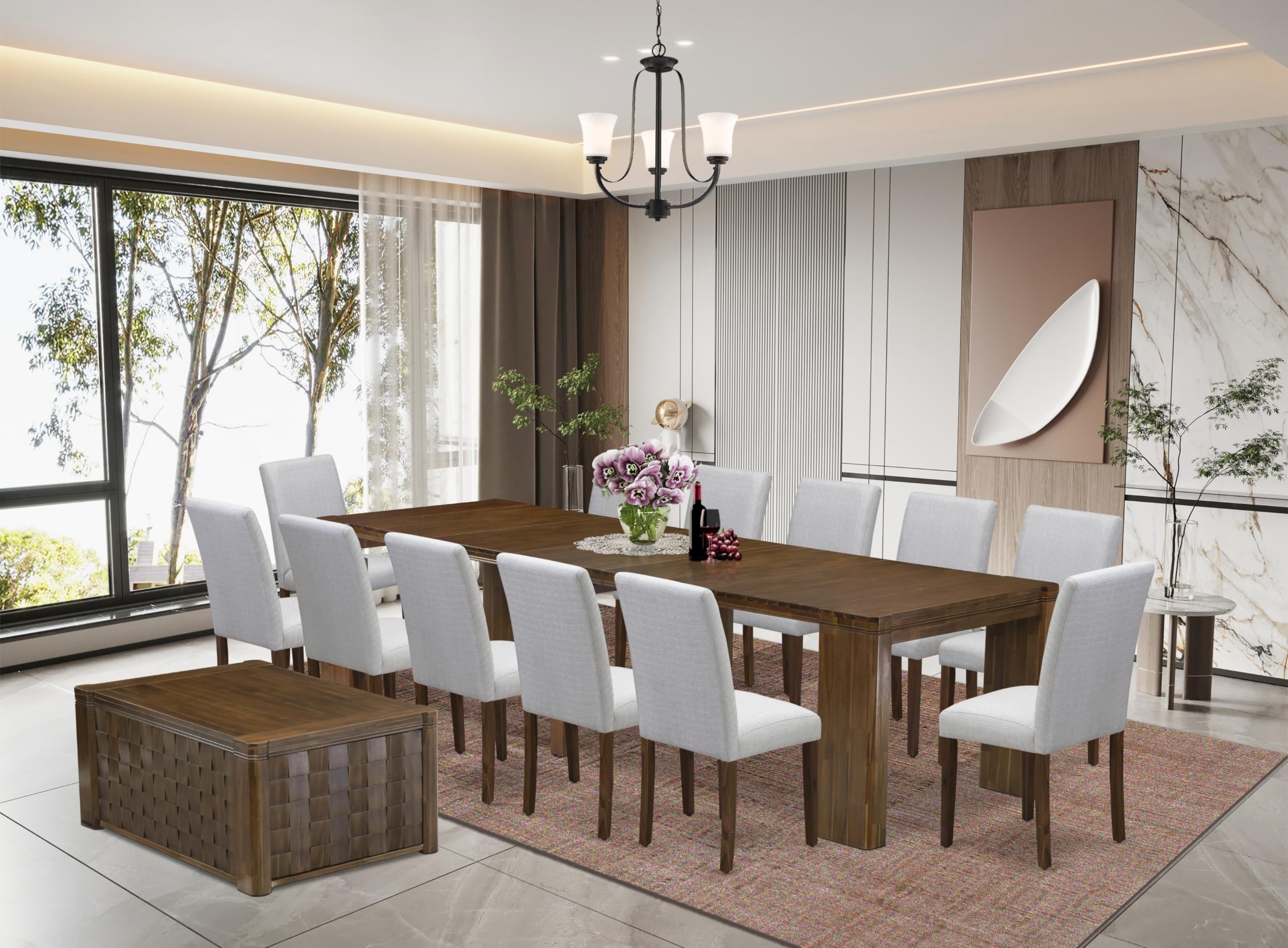 14 Pieces Extendable Dining Set Includes a Rectangle Kitchen Table