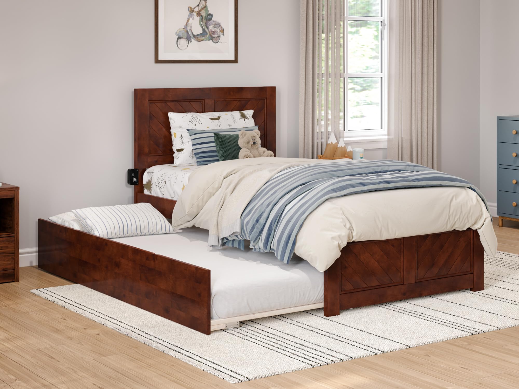 Canyon Twin Platform Bed with Matching Footboard and Twin Trundle in Walnut