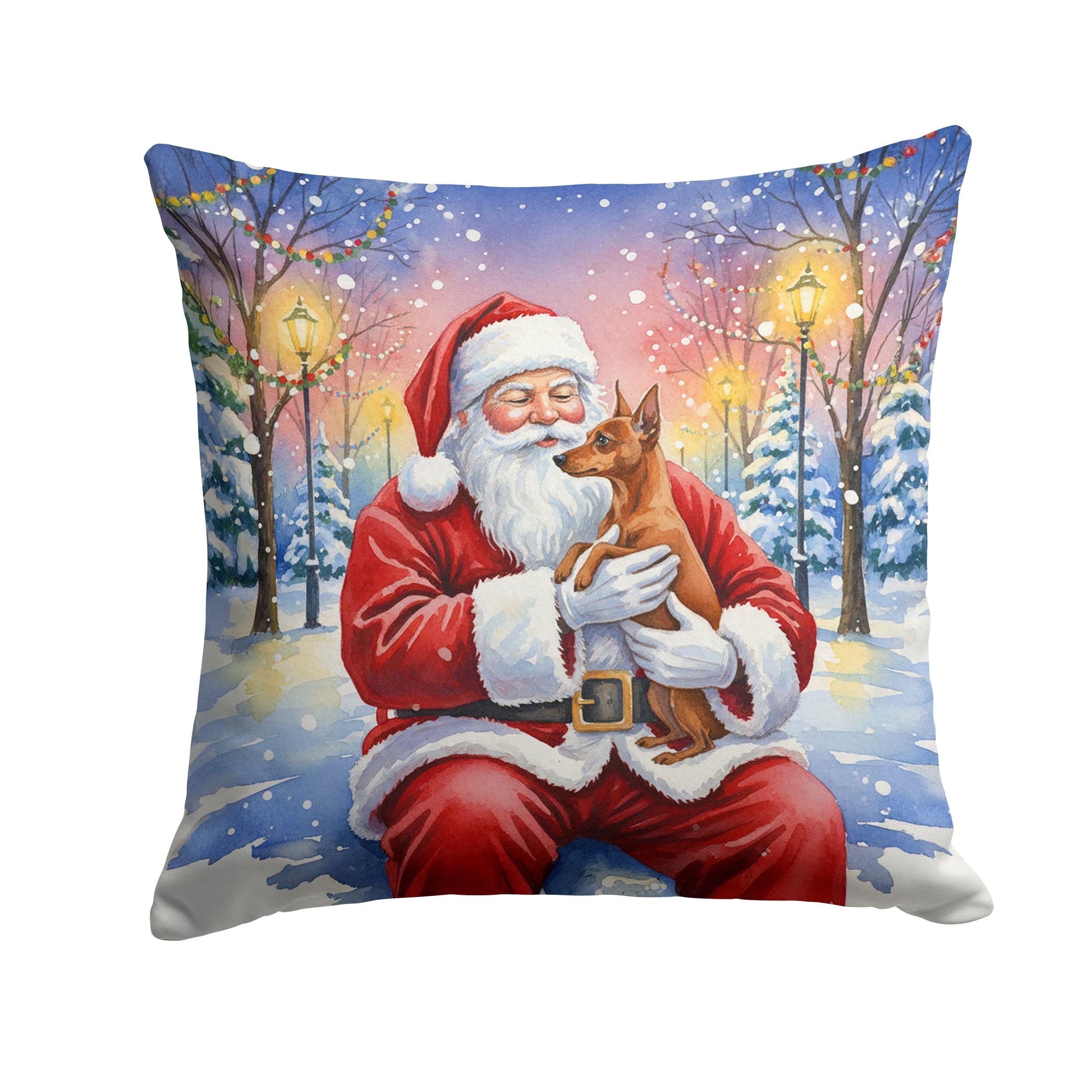 Carolines Treasures Red Miniature Pinscher with Santa Claus Throw Pillow Decorative Indoor Outdoor Accent Cushion for Couch, Bed or Patio, 14Hx14W