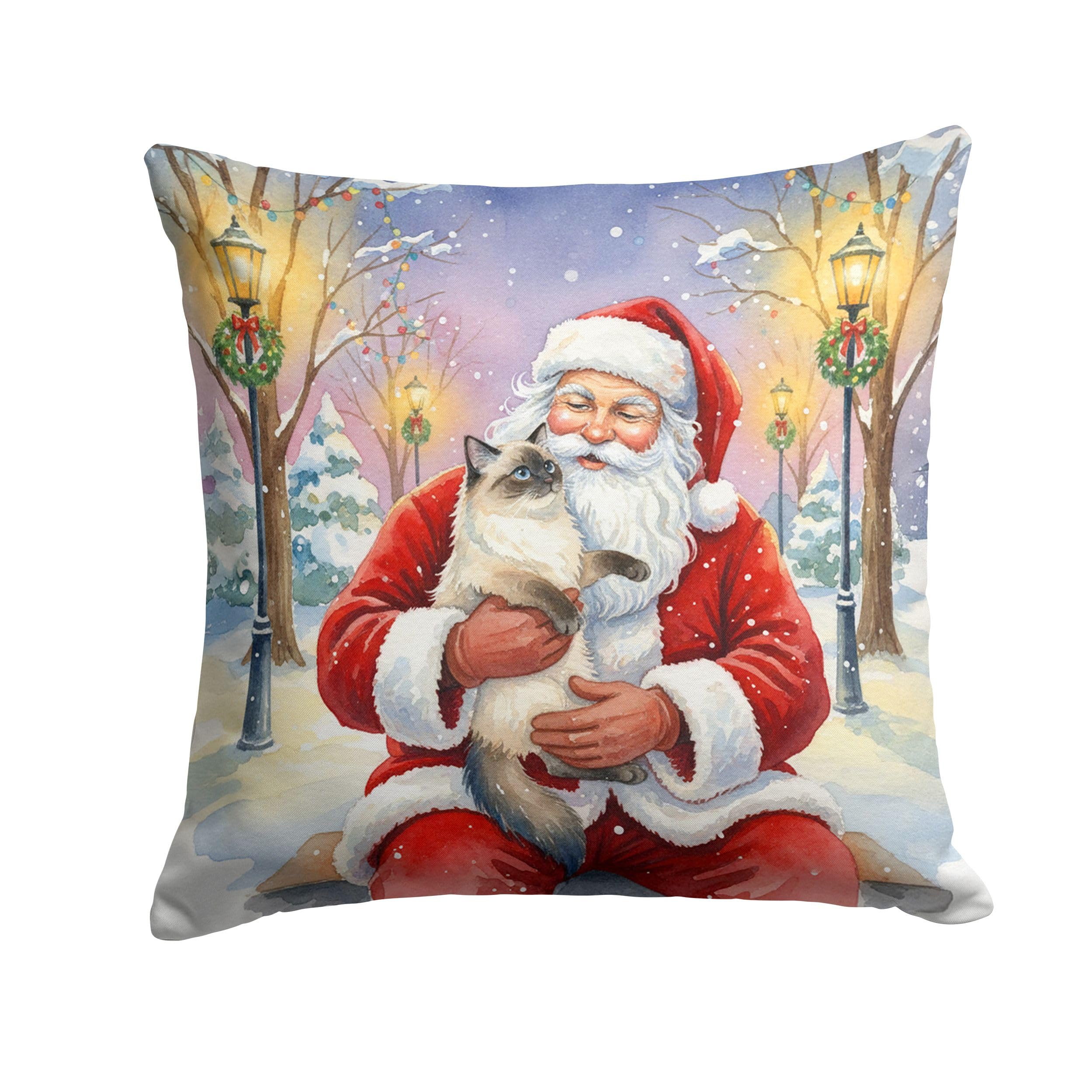 Carolines Treasures Ragdoll Seal Point with Santa Claus Throw Pillow Decorative Indoor Outdoor Accent Cushion for Couch, Bed or Patio, 18Hx18W