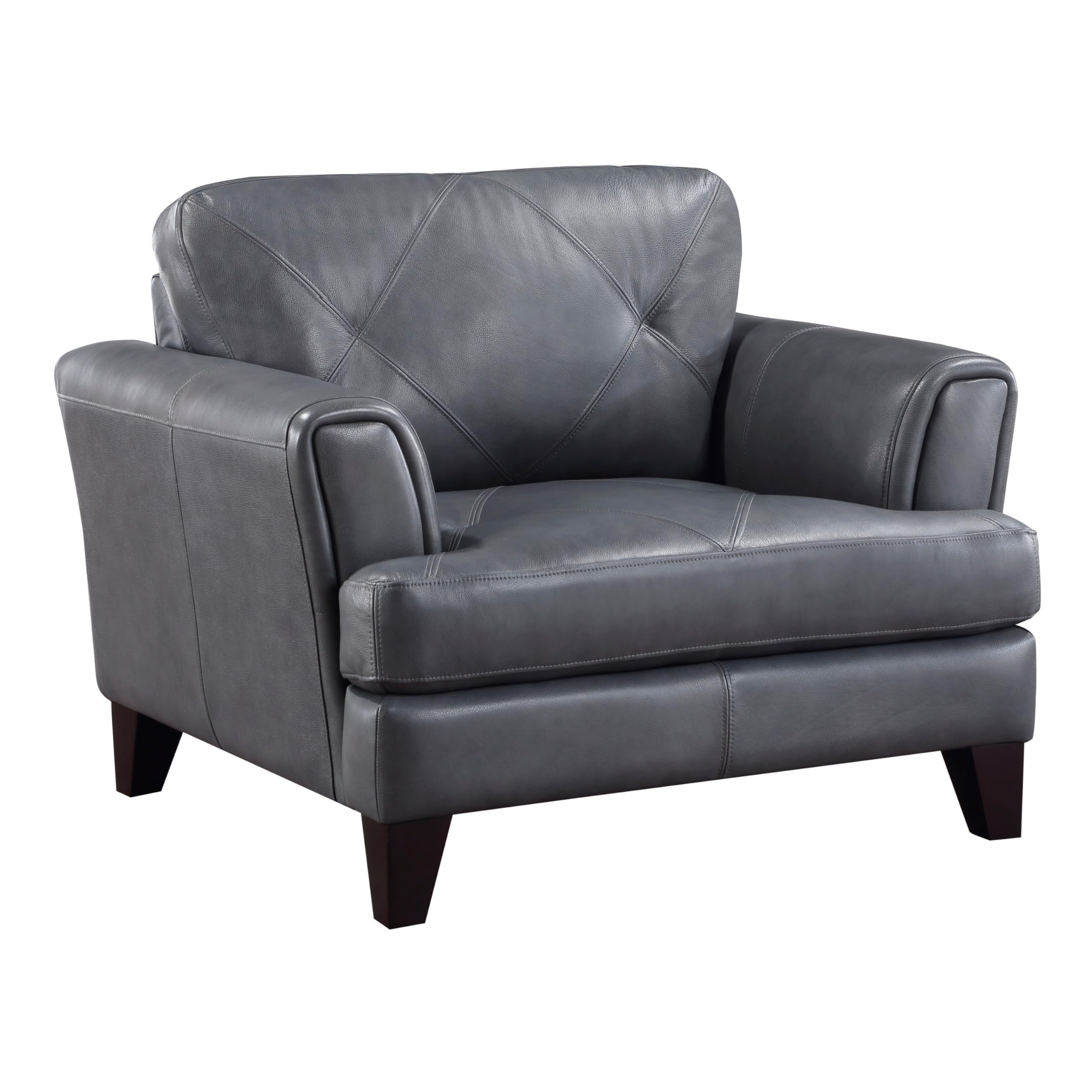 Lisa 38 Inch Accent Chair, Gray Top Grain and Split Leather, Solid Wood