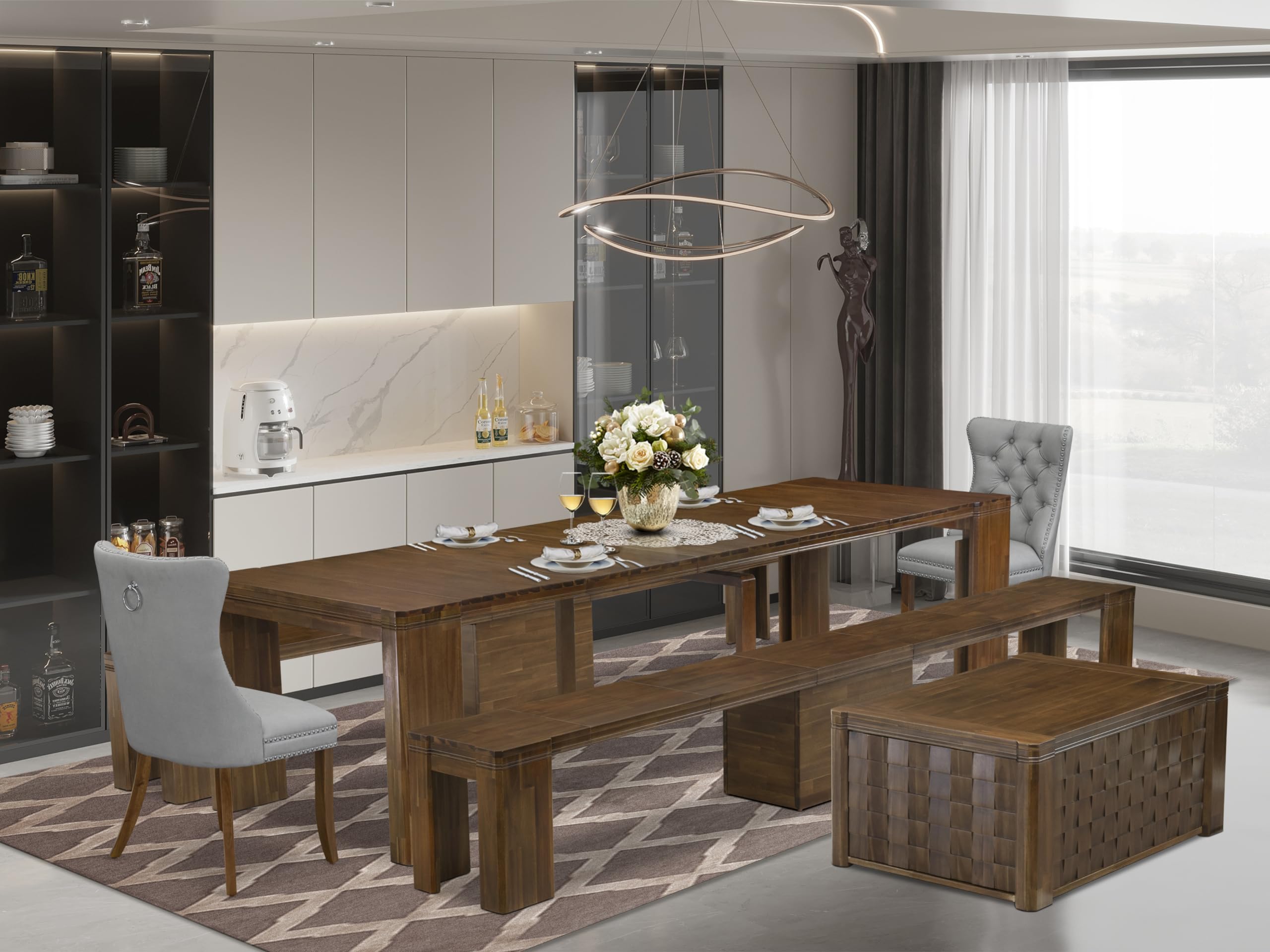 6 Pieces Extendable Dining Set Includes a Rectangle Kitchen Table