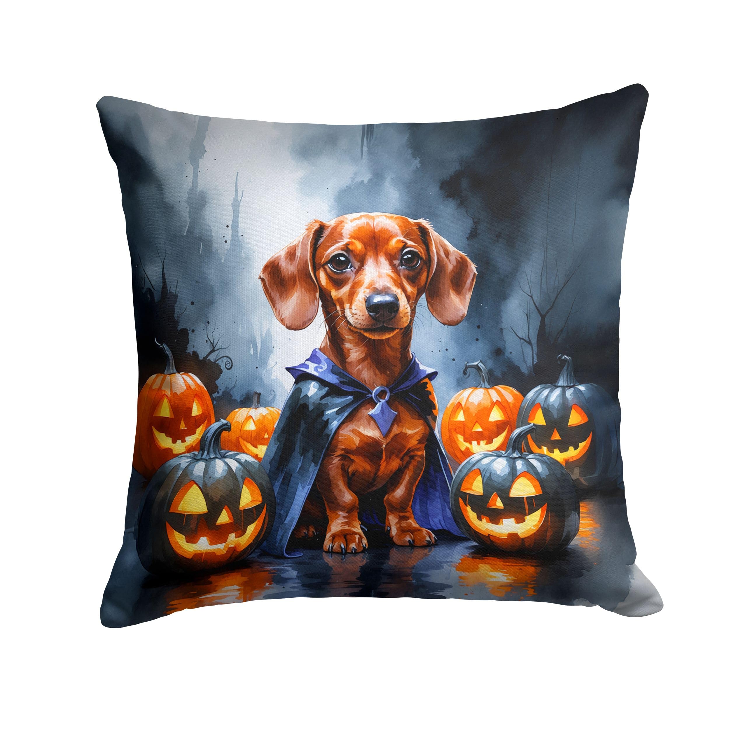 Carolines Treasures Red Dachshund Puppy Halloween Throw Pillow Machine Washable, Indoor Outdoor Decorative Pillow for Couch, Bed or Patio, 18Hx18W