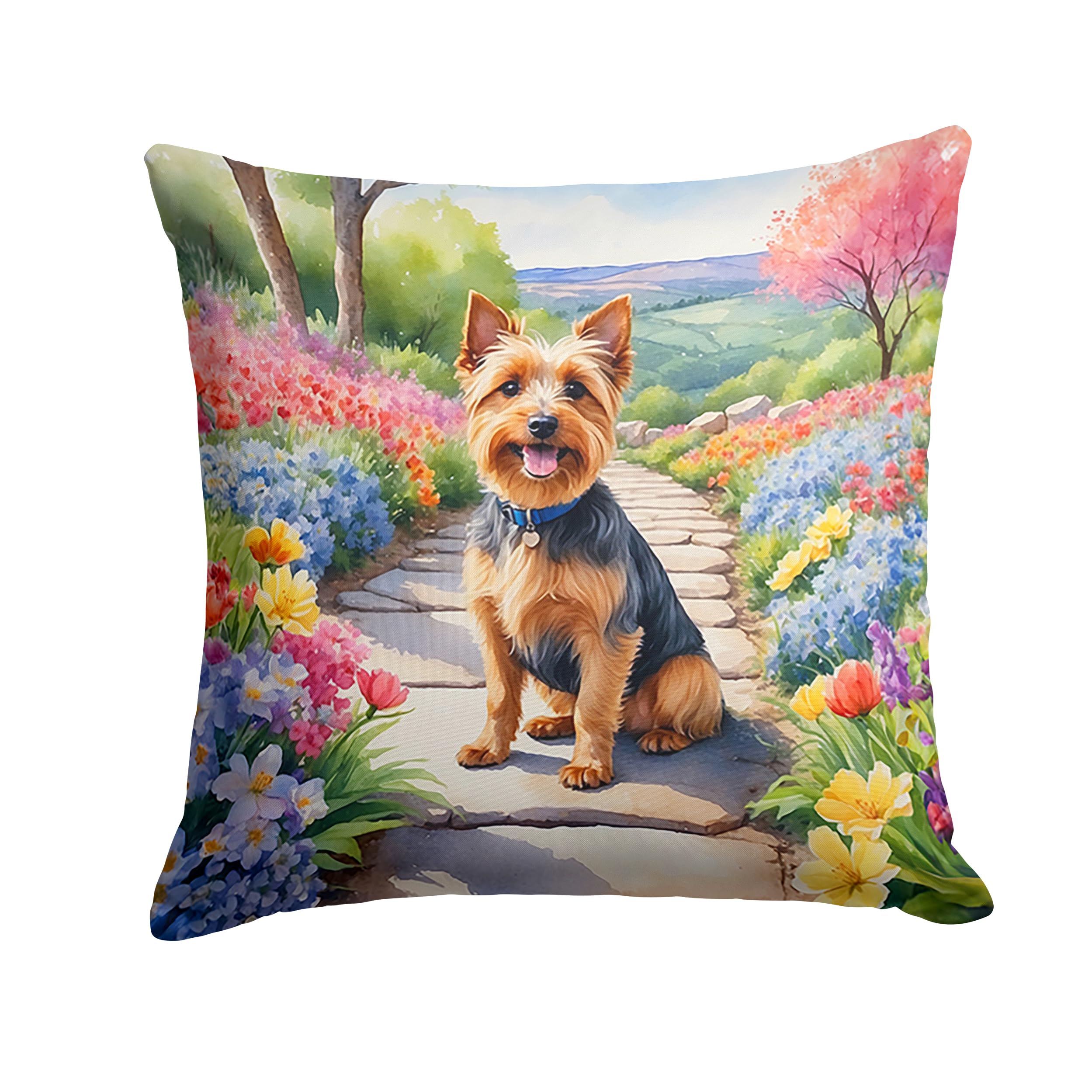 Carolines Treasures Australian Terrier Spring Garden Throw Pillow Machine Washable, Indoor Outdoor Decorative Pillow for Couch, Bed or Patio, 18Hx18W