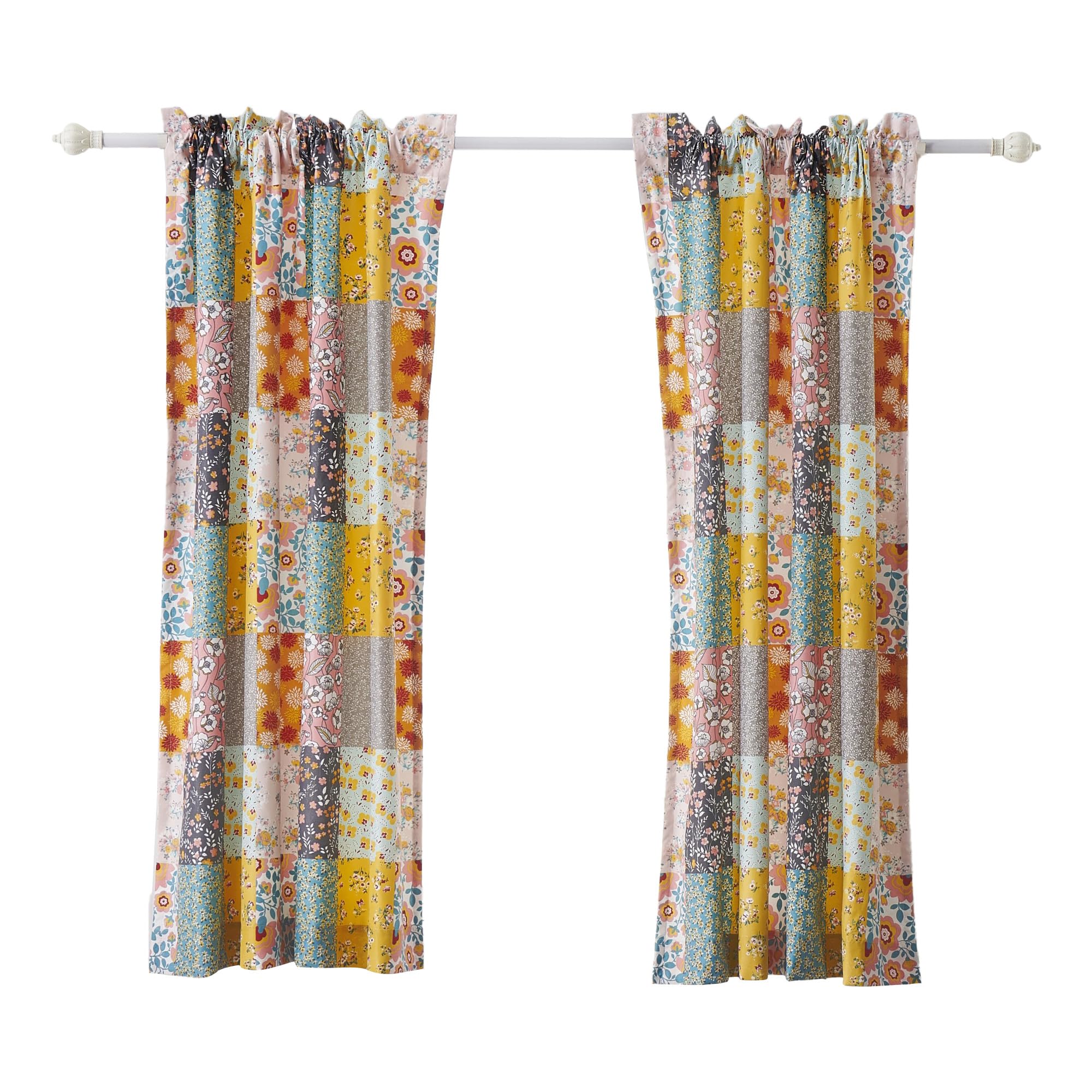 Turin 63 Inch Window Curtains, Brushed Microfiber, Multicolor Patchwork