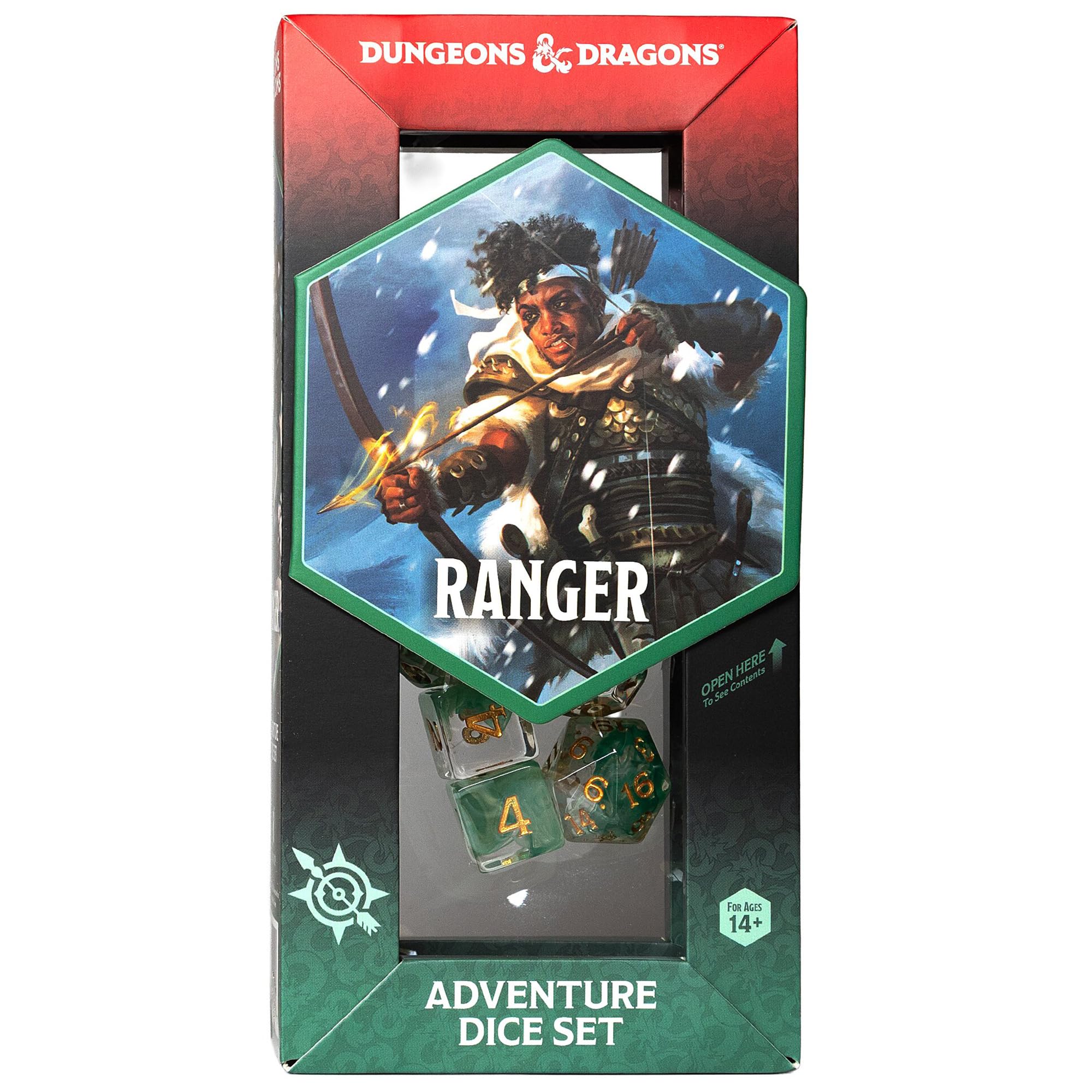 Dungeons & Dragons: D&D Adventure Dice: Ranger - White & Green - 14pc RPG Die Set, Class Symbols, Collectible, Roleplaying Game Accessory, Sirius Dice