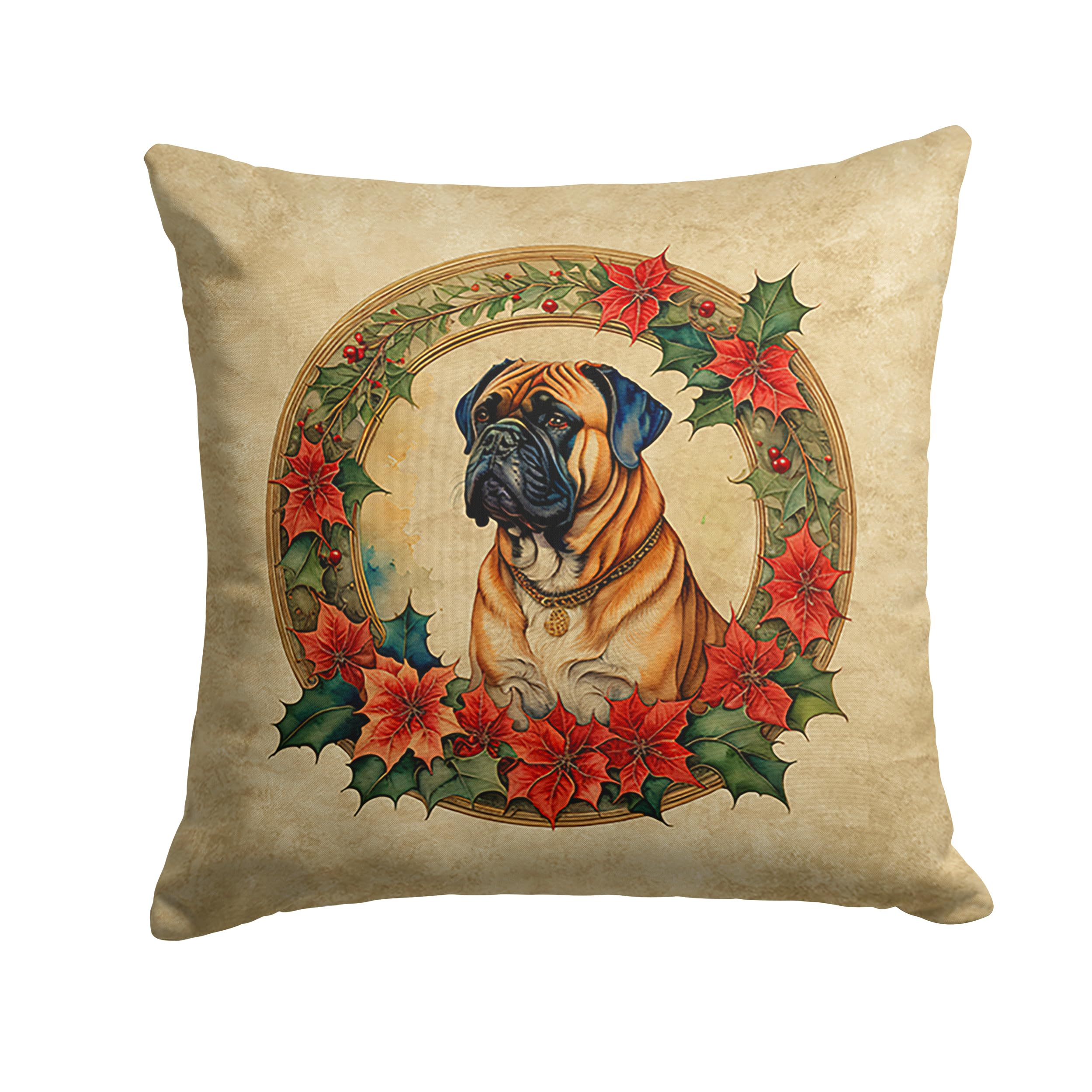 Bullmastiff Christmas Flowers Throw Pillow