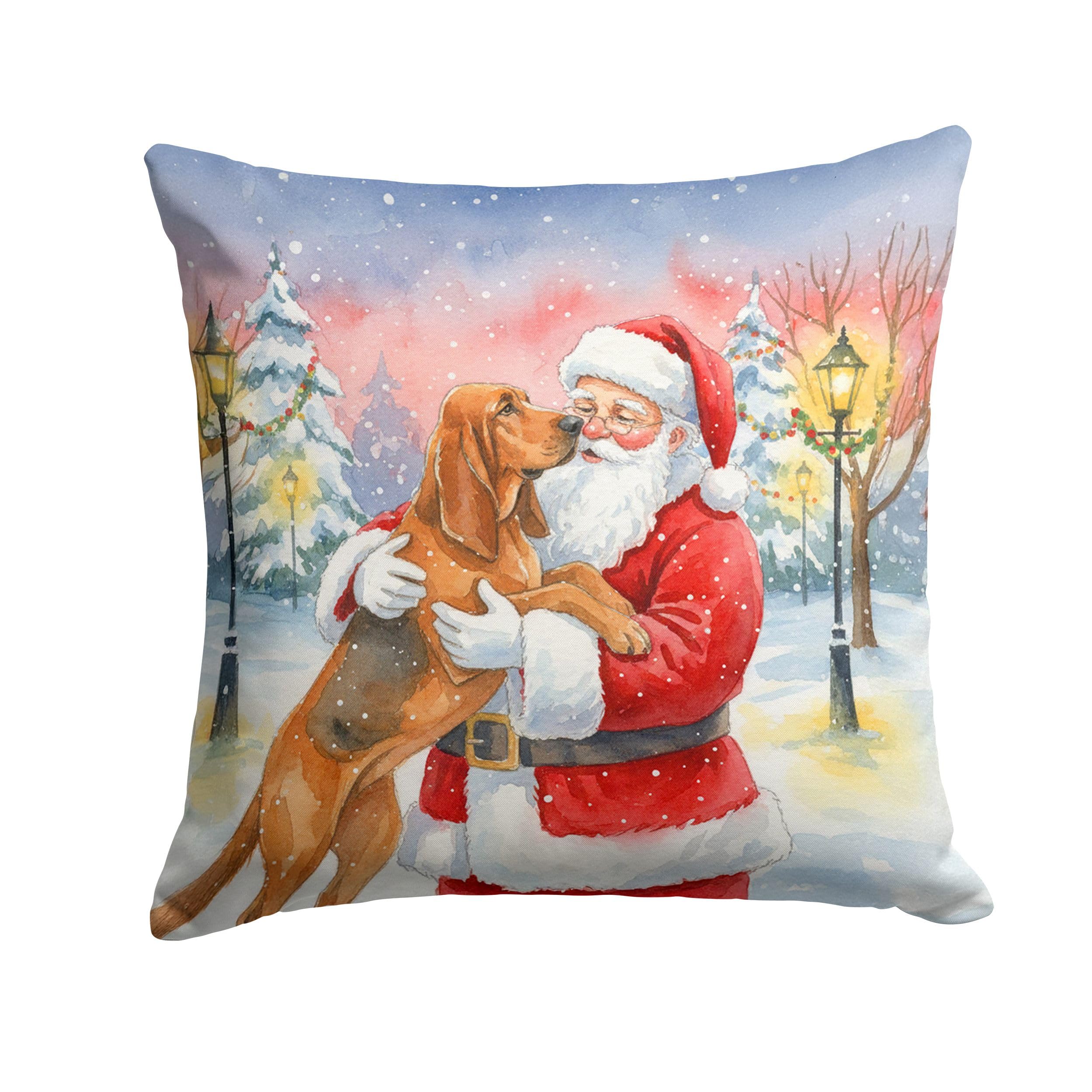 Carolines Treasures Bloodhound with Santa Claus Throw Pillow Decorative Indoor Outdoor Accent Cushion for Couch, Bed or Patio, 14Hx14W