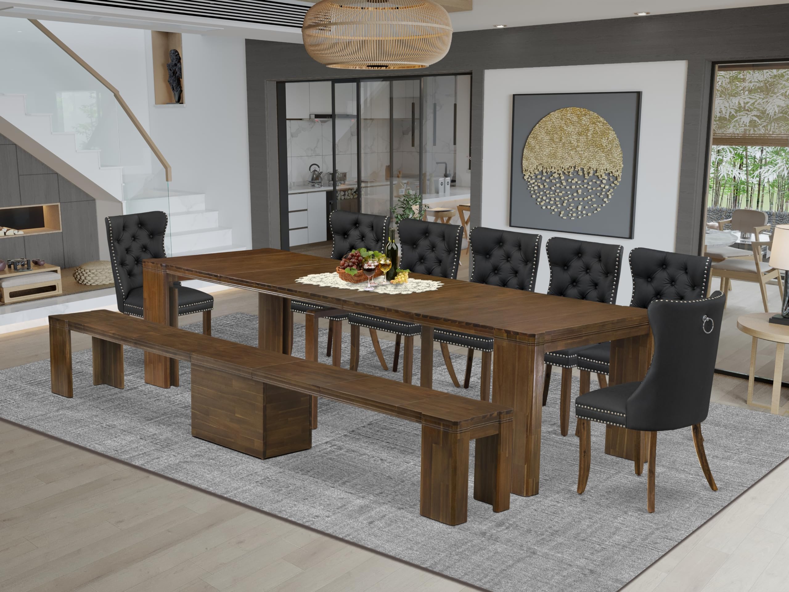 9 Pieces Extendable Dining Set Includes a Rectangle Kitchen Table