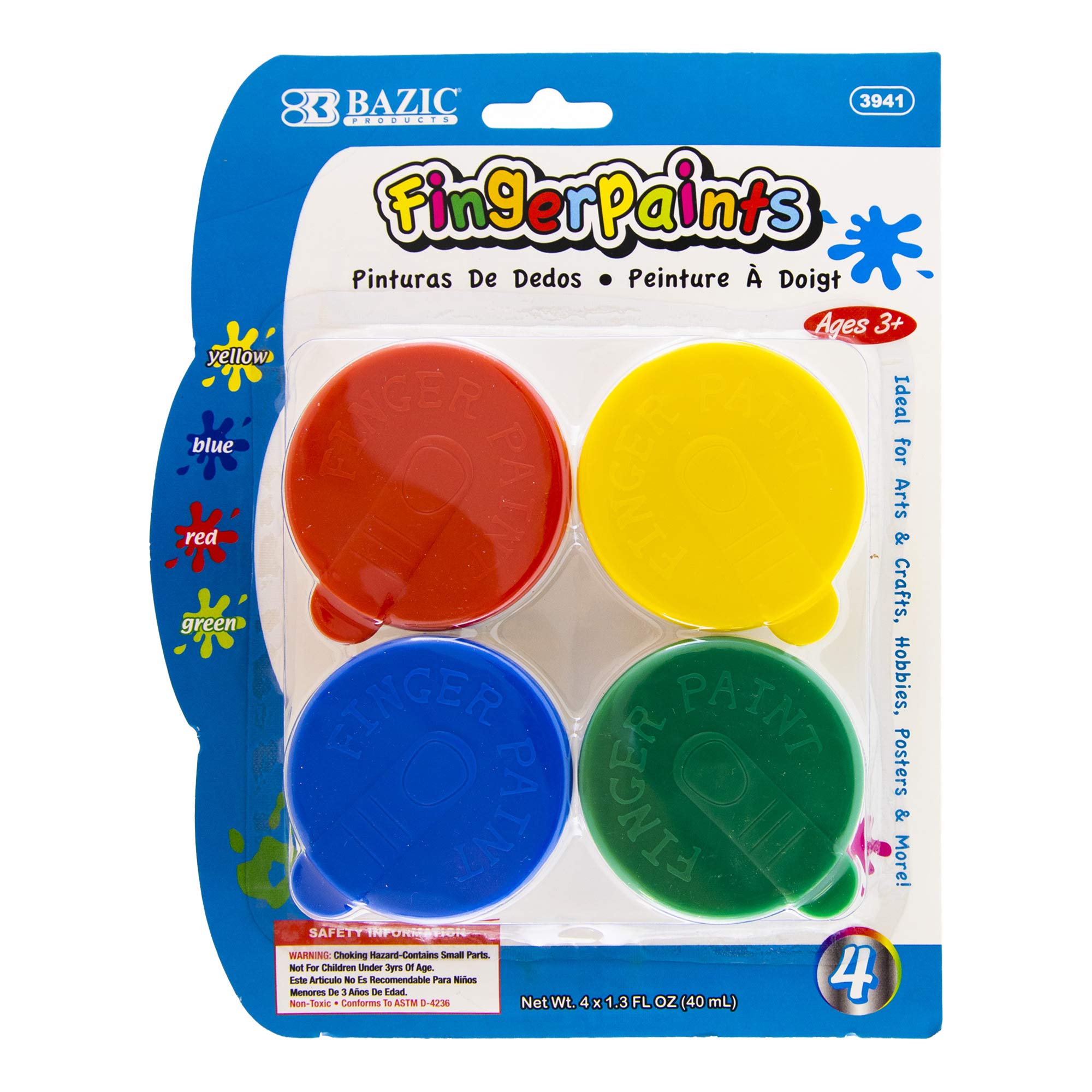 Bazic Finger Paint Set 160Ml Non Toxic Painting Fun Art Supplies Diy Craft Activity For Kids At School Home Age 3+ (4Pack) 72-Pa