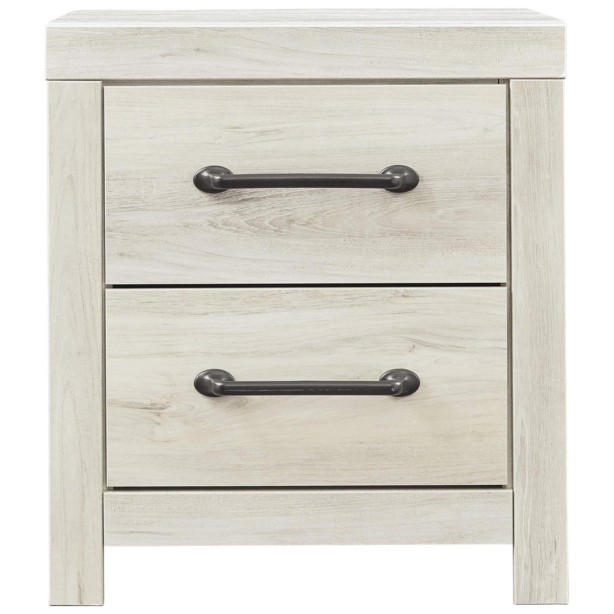 Benjara Transitional Wooden Two Drawer Setup Nightstand With Bar Handles, White