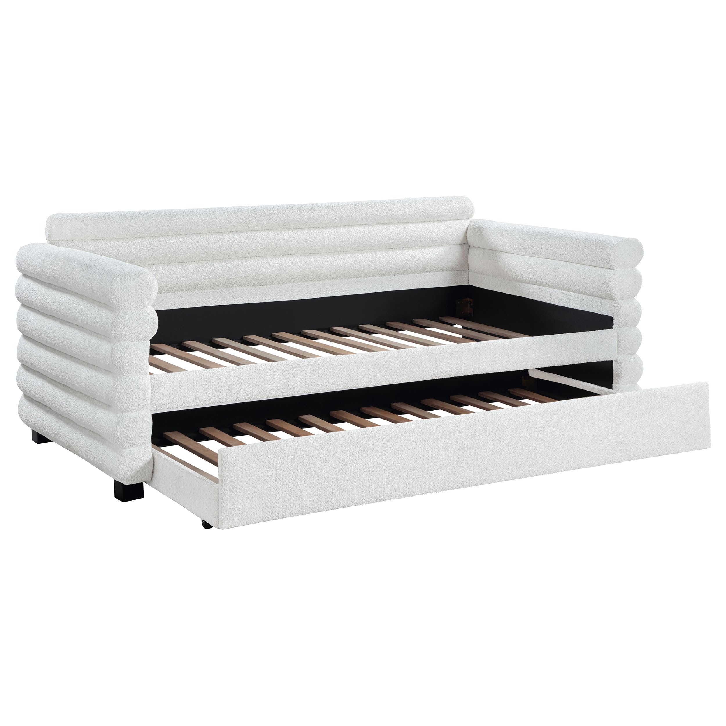 Patricia Boucle Upholstered Twin Day Bed with Trundle Grey