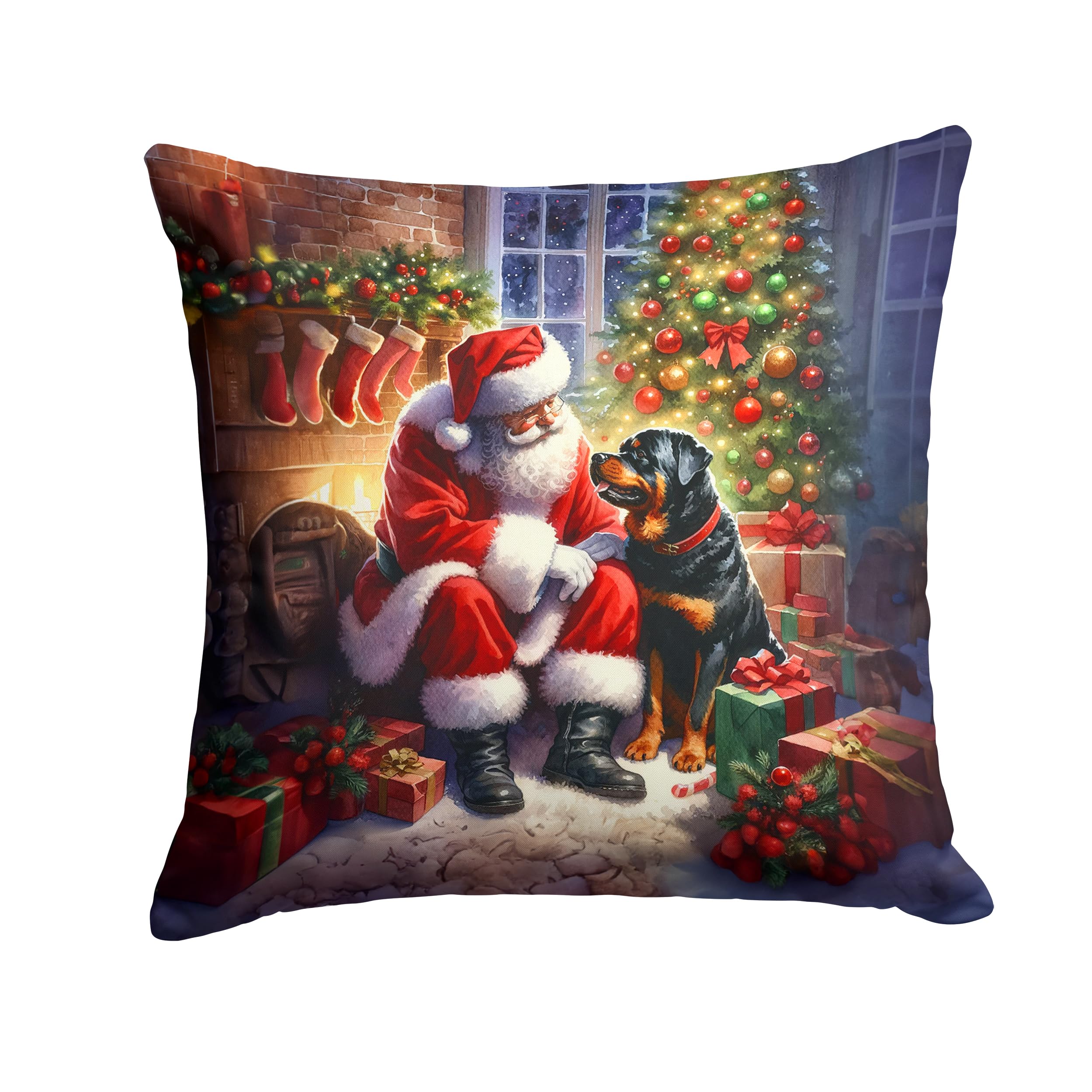 Carolines Treasures Rottweiler and Santa Claus Throw Pillow Machine Washable, Indoor Outdoor Decorative Pillow for Couch, Bed or Patio, 14Hx14W