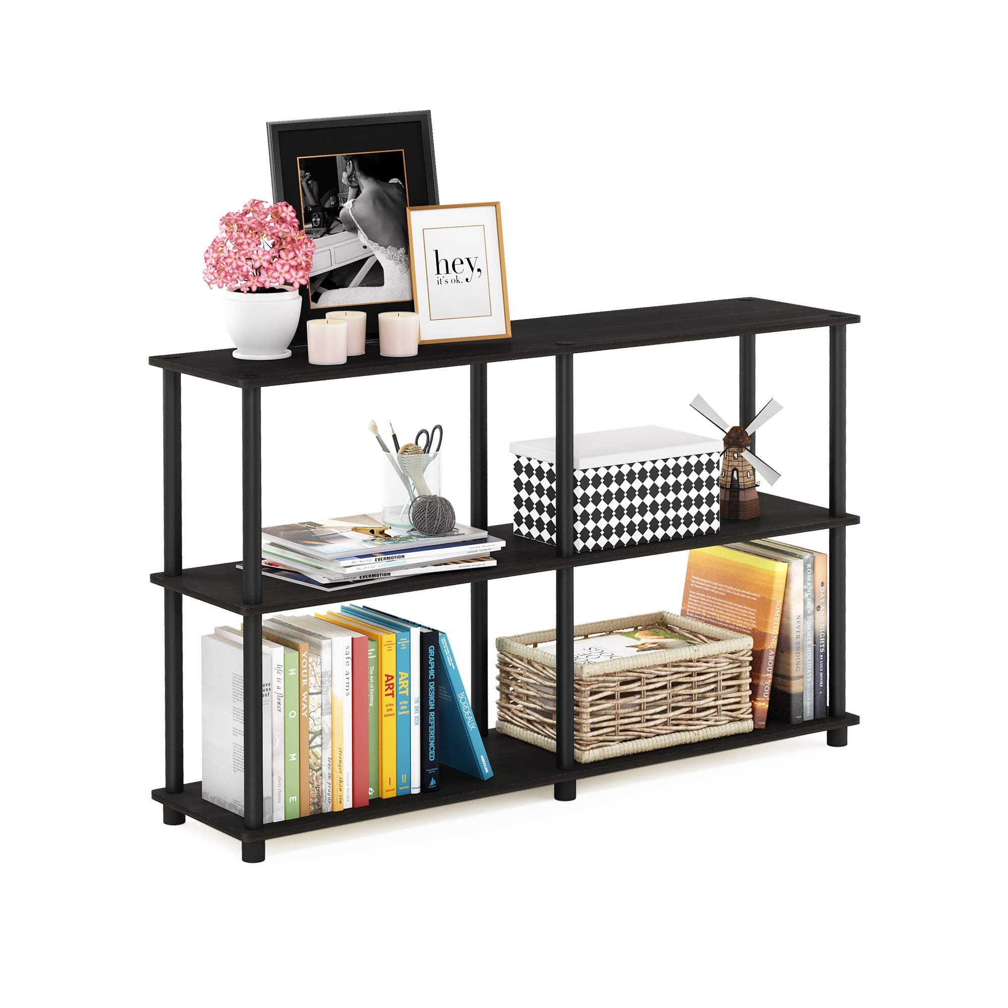 Furinno 99130EX/BK Turn-N-Tube 3-Tier Double Size Storage Display Rack, Espresso/Black