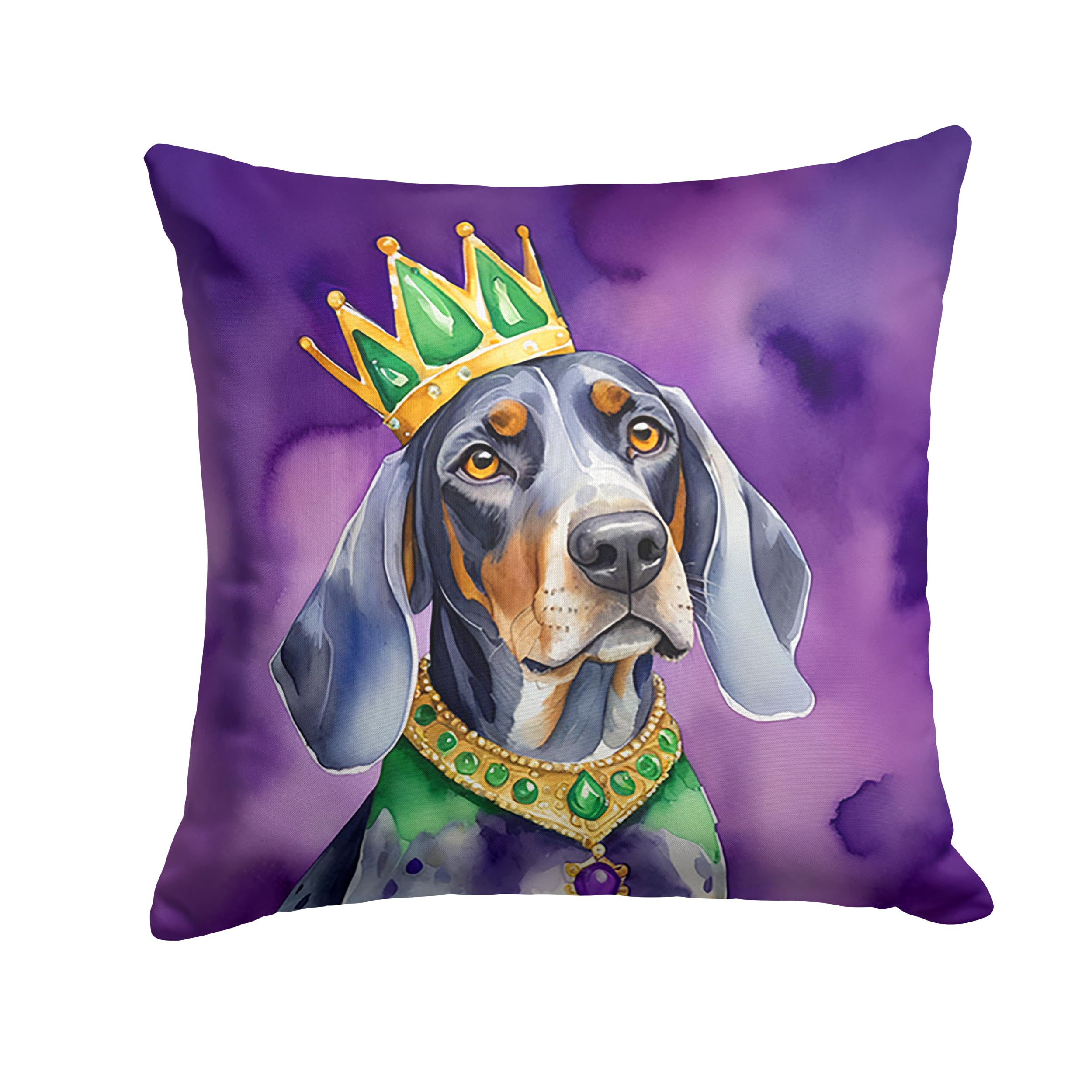 Carolines Treasures Bluetick Coonhound King of Mardi Gras Throw Pillow Machine Washable, Indoor Outdoor Decorative Pillow for Couch, Bed or Patio, 14Hx14W