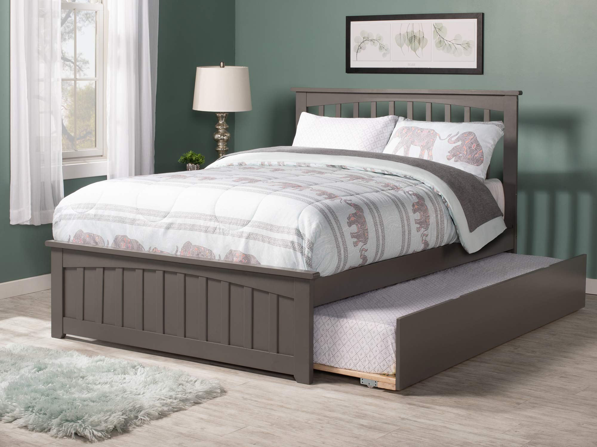 Mission Full Platform Bed with Matching Foot Board with Full Size Urban Trundle Bed in Grey