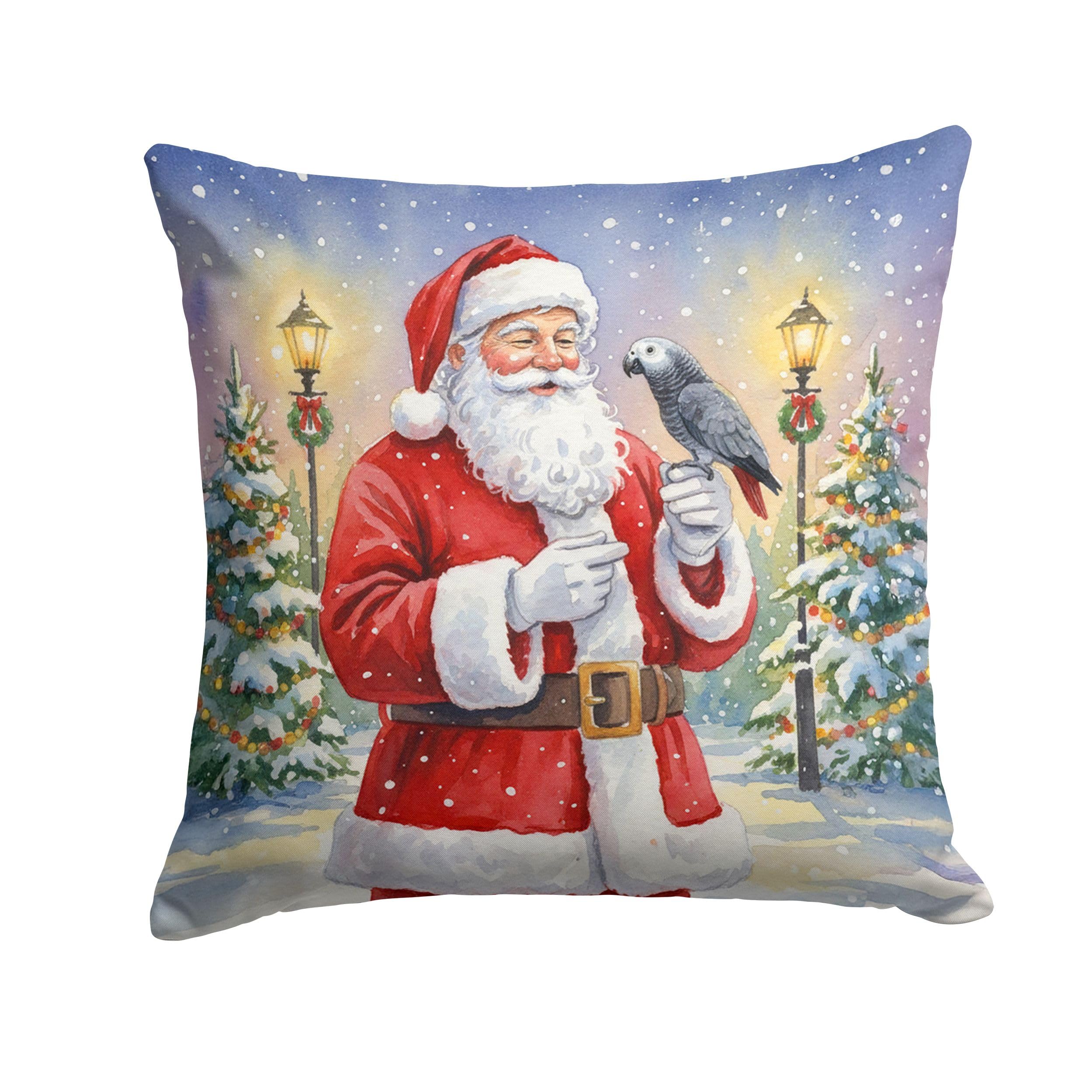 Carolines Treasures Timneh African Grey with Santa Claus Throw Pillow Decorative Indoor Outdoor Accent Cushion for Couch, Bed or Patio, 18Hx18W