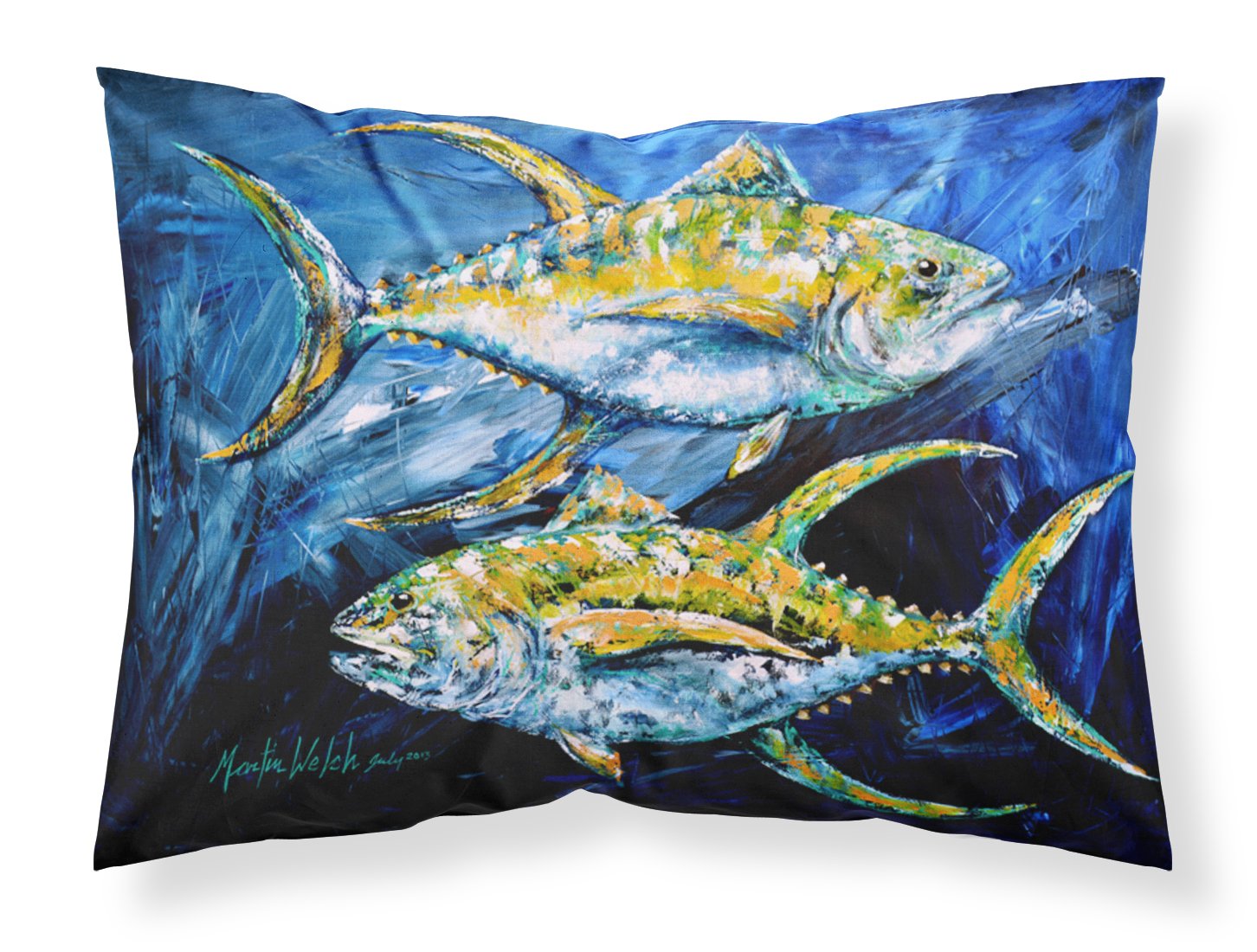 Caroline'S Treasures Mw1125Pillowcase Fish - Tuna Tuna Blue Fabric Standard Pillowcase Lightweight Super Soft Easy Care Decorati