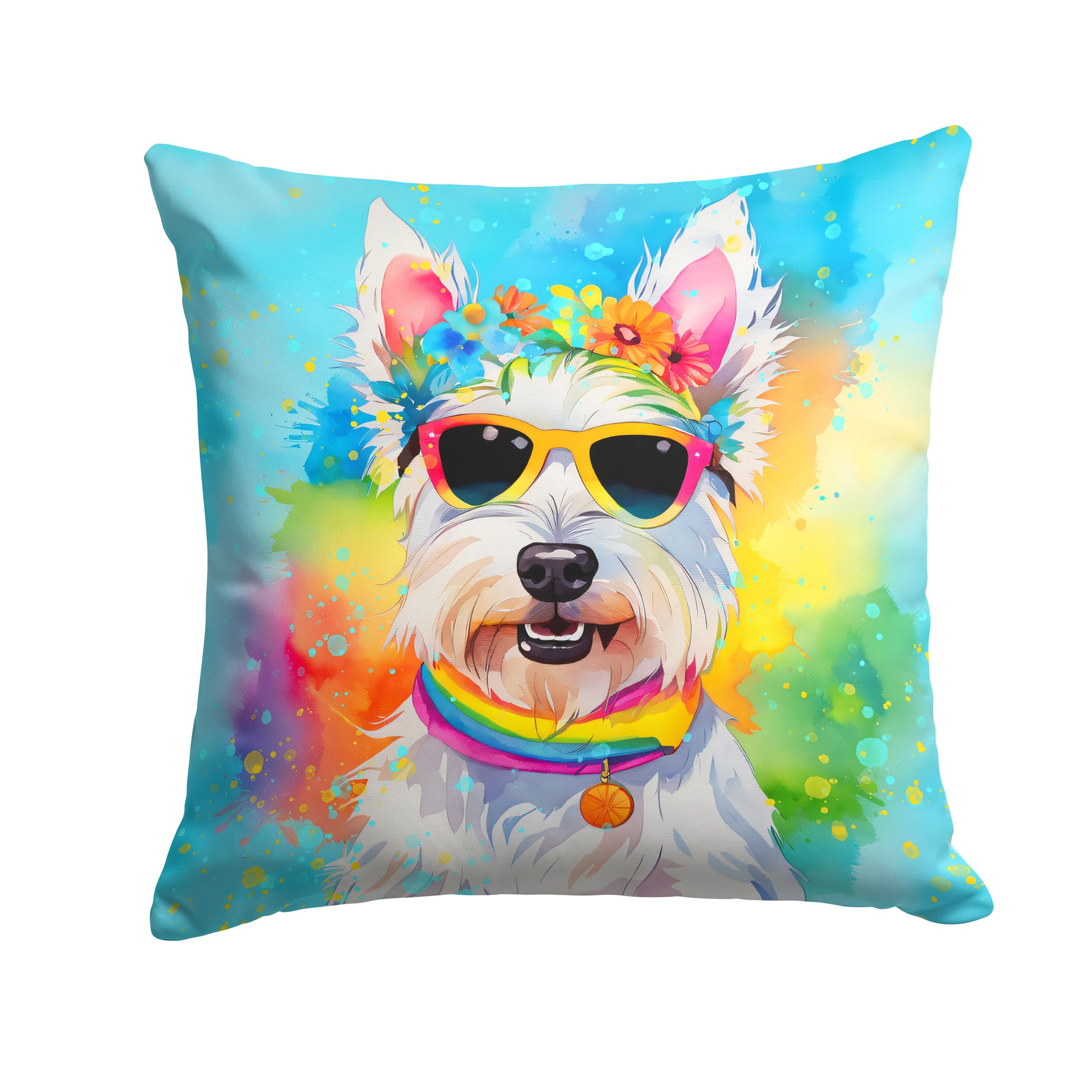Westie Hippie Dawg Throw Pillow
