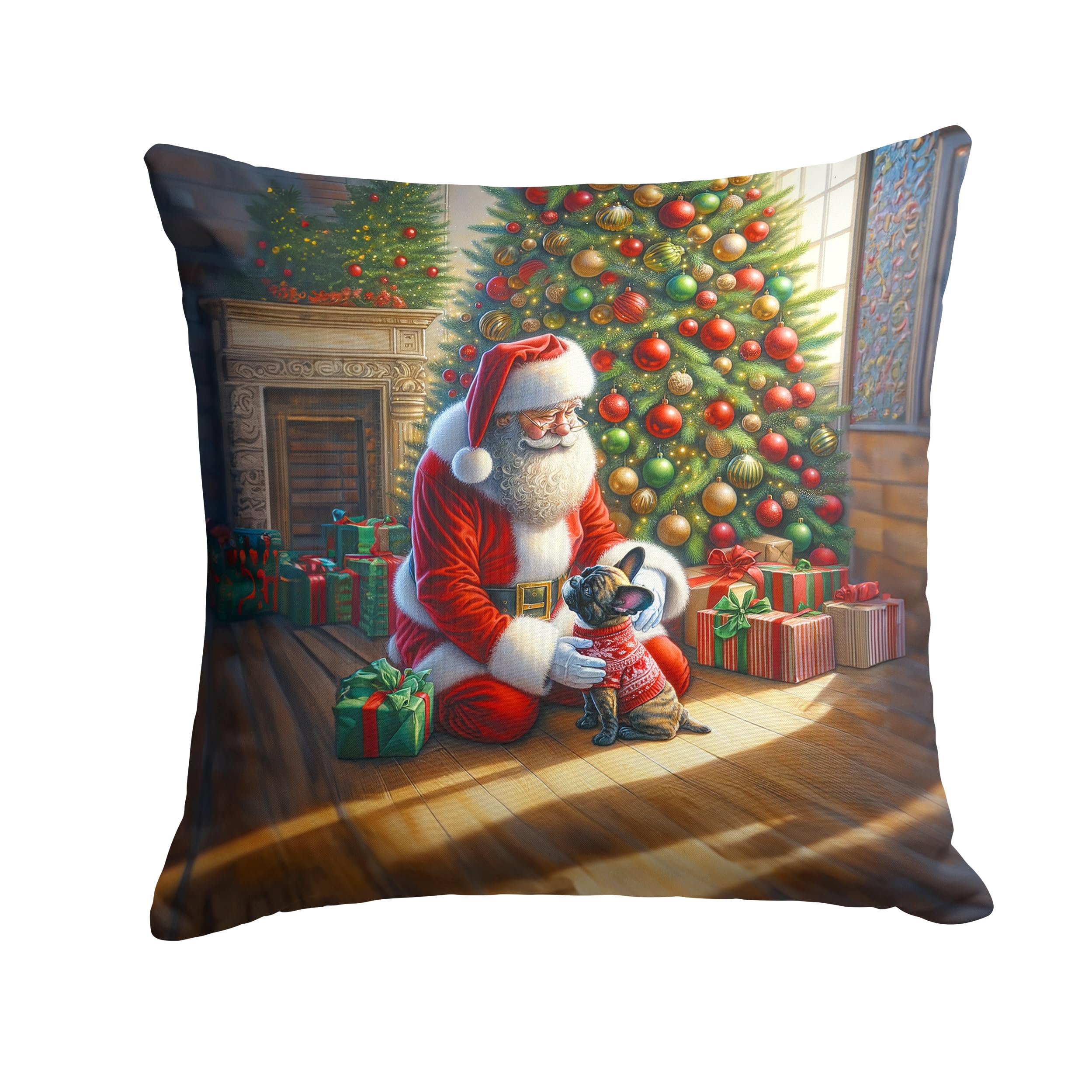 Carolines Treasures French Bulldog and Santa Claus Throw Pillow Machine Washable, Indoor Outdoor Decorative Pillow for Couch, Bed or Patio, 14Hx14W