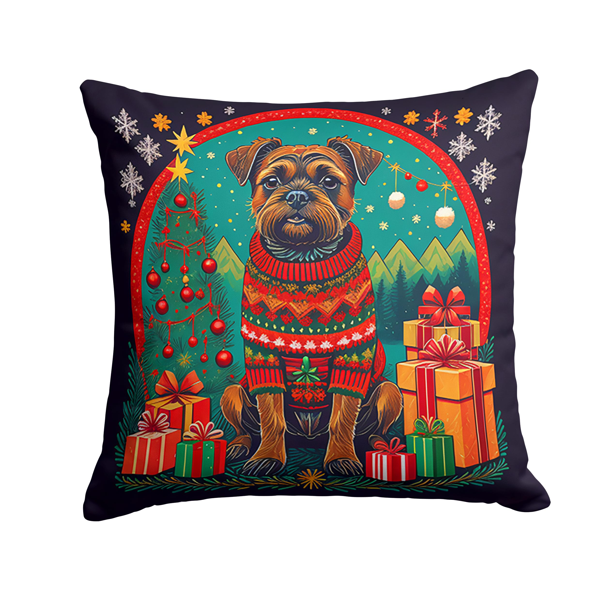 Border Terrier Christmas Throw Pillow
