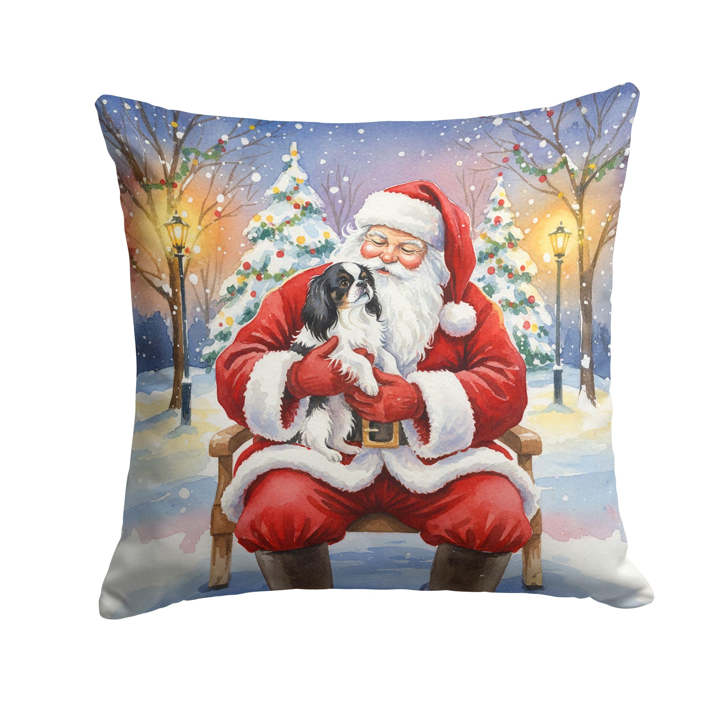 Carolines Treasures Japanese Chin with Santa Claus Throw Pillow Decorative Indoor Outdoor Accent Cushion for Couch, Bed or Patio, 18Hx18W