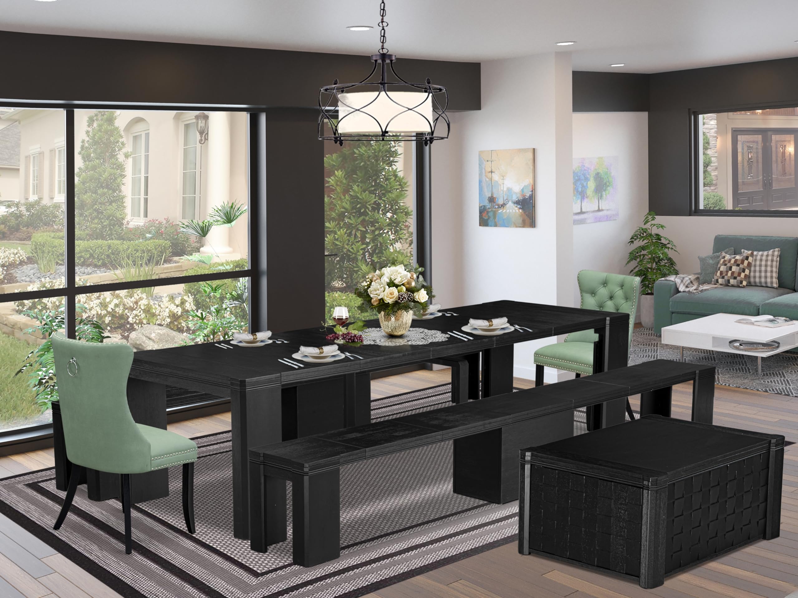 6-piece Dining Room Table Set a Rectangular Dining Table with a coffee Table