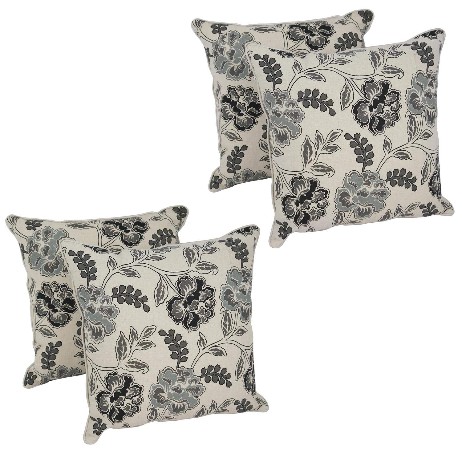 Blazing Needles 18-inch Corded Throw Pillows with Inserts (Set of 4) - Black/Off-White Floral