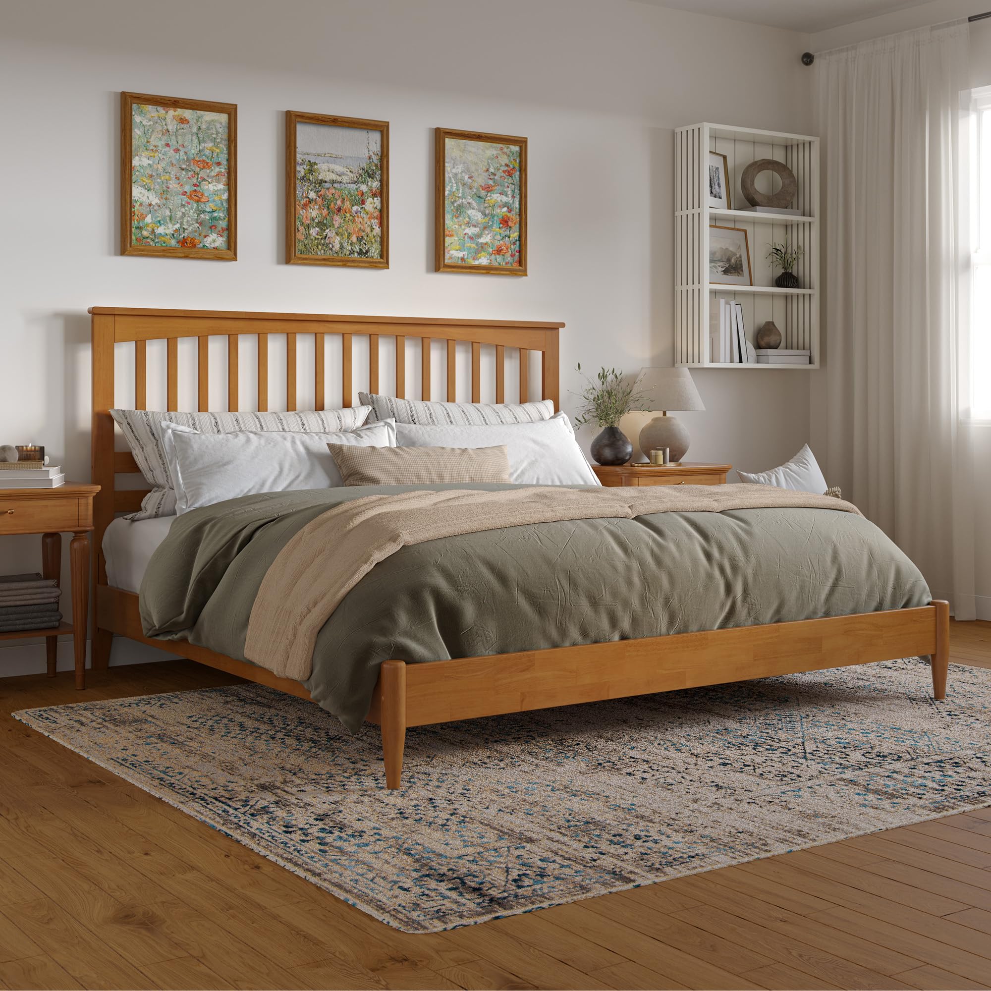 Becket King Solid Wood Low Profile Platform Bed in Light Toffee
