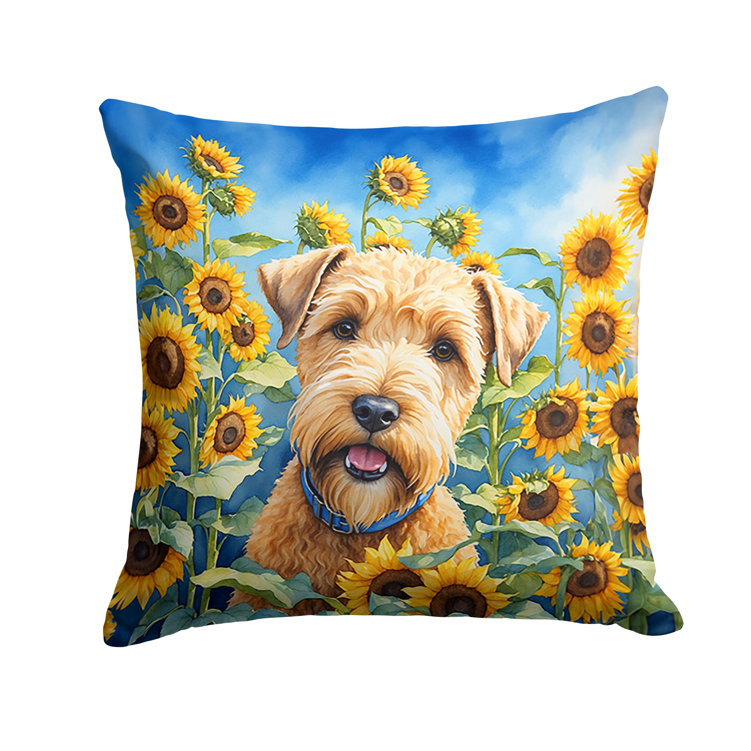 Carolines Treasures in Sunflowers Throw Pillow, 18Hx18W, Wheaten Terrier 6175