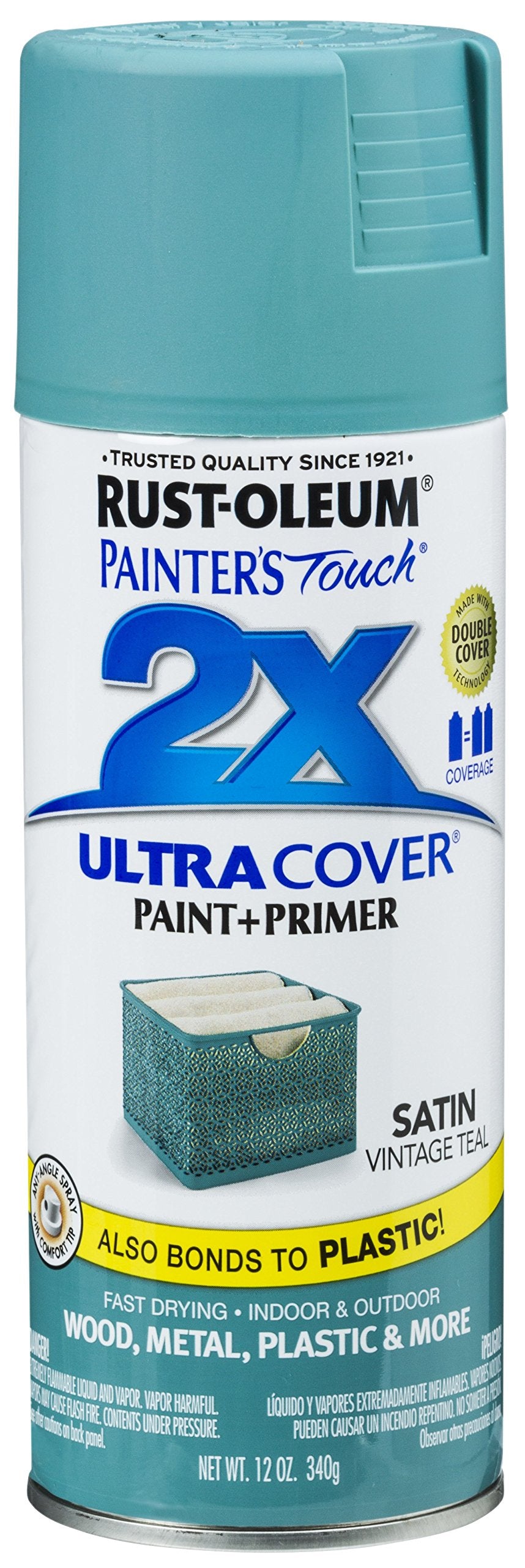 Rust-Oleum 316292 Painter'S Touch 2X Ultra Cover Spray Paint, 12 Oz, Satin Vintage Teal