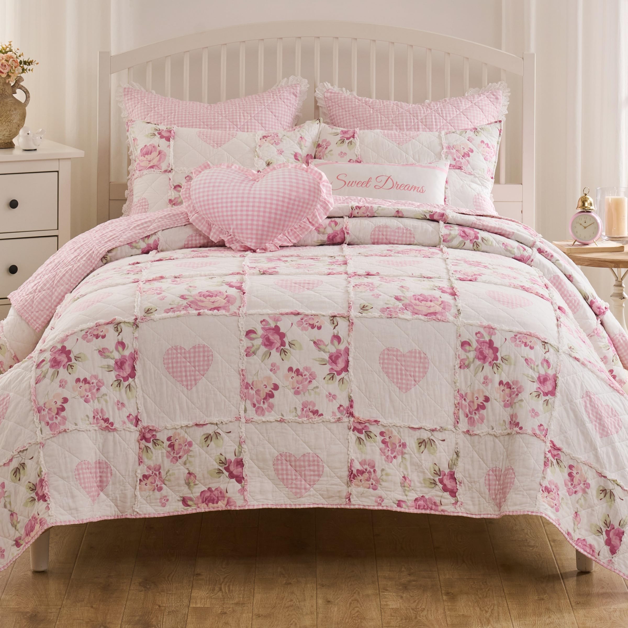 Greenland Home Fashions GL-2510AMST Veronicas Hearts Quilt Set, 2-Piece Twin/XL, Pink