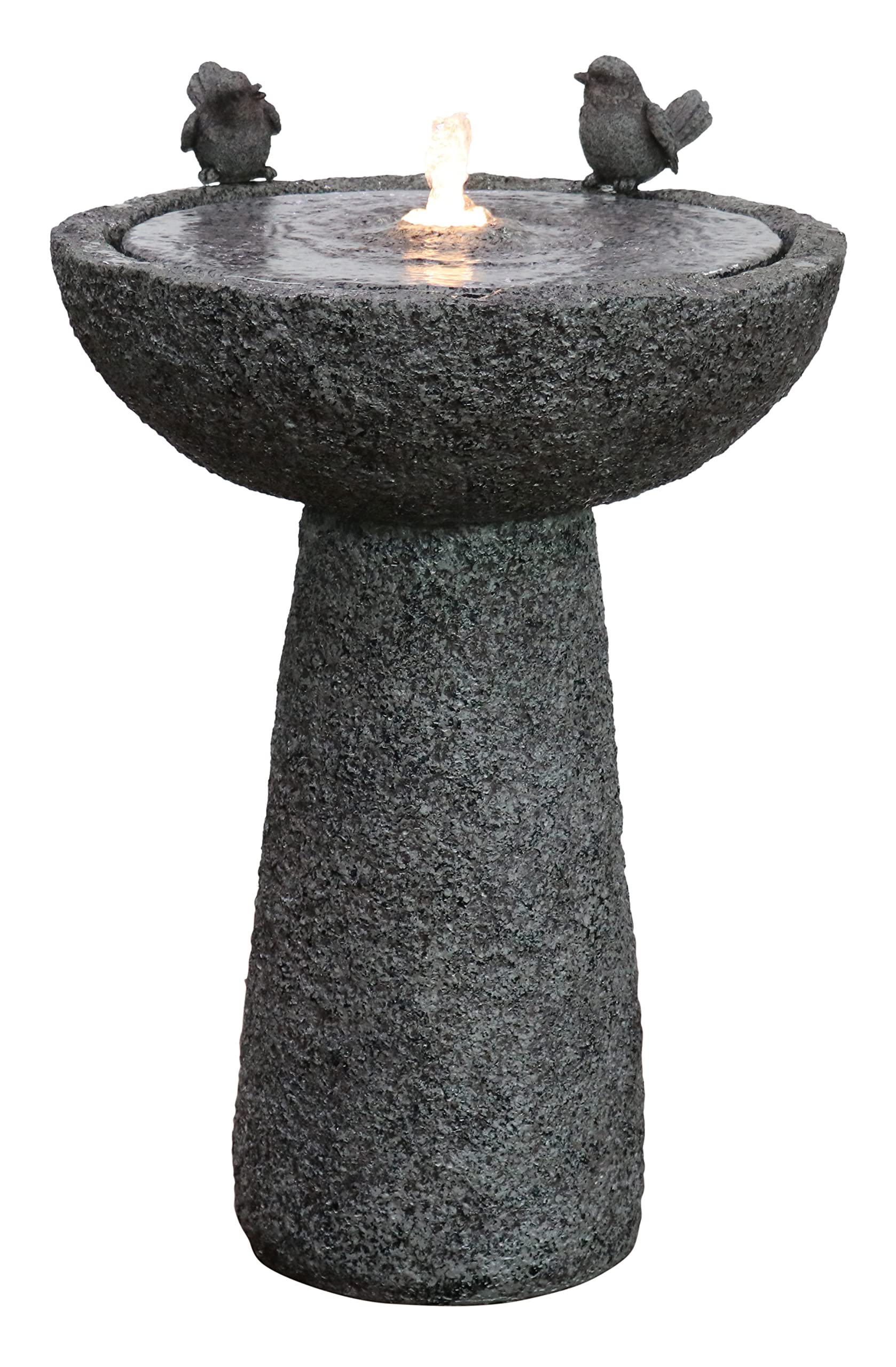 Hi-Line Gift Ltd 79613-A 27 H Natural Finish Bird Bath Fountain Outdoor W/Ww LED