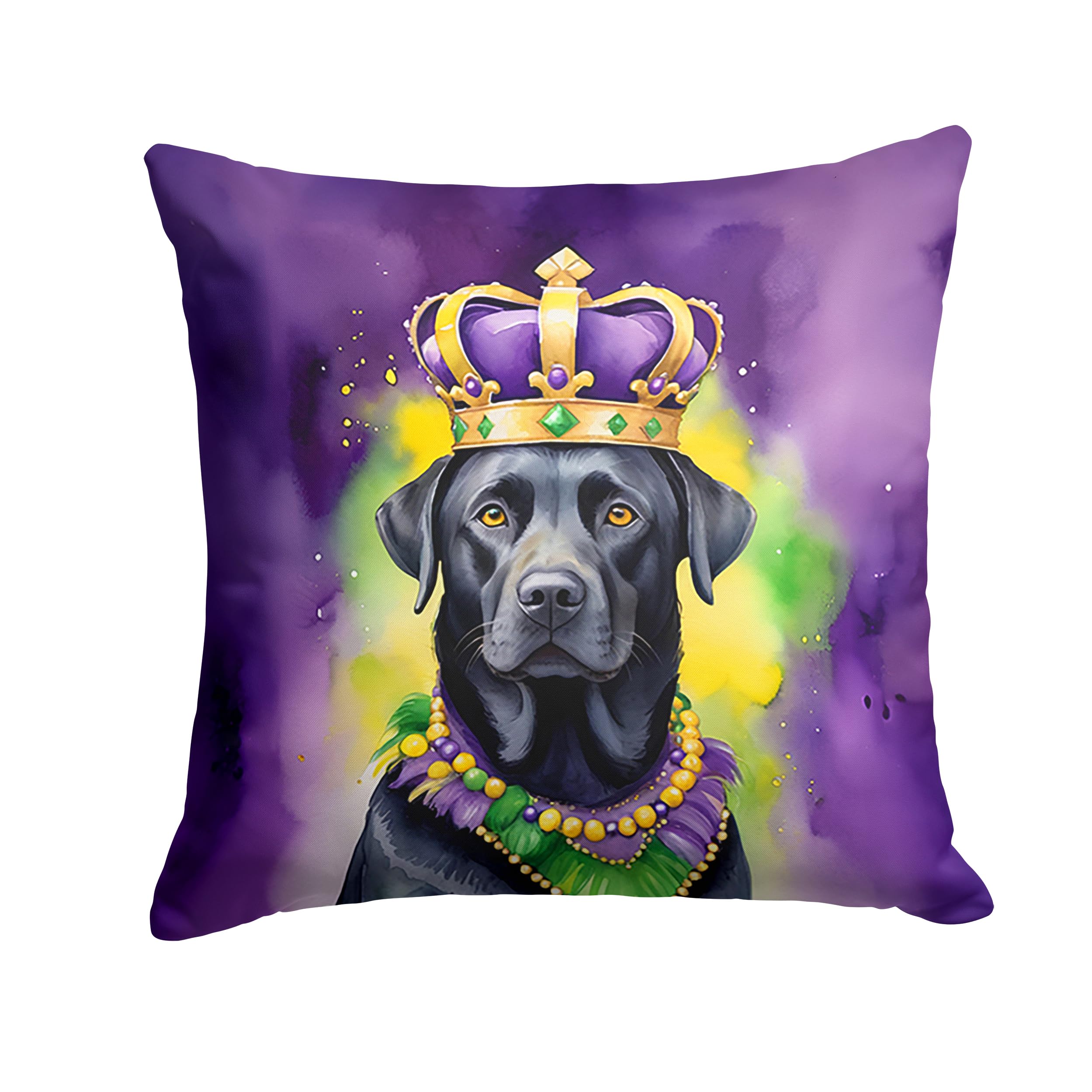 Carolines Treasures Labrador Retriever King of Mardi Gras Throw Pillow Machine Washable, Indoor Outdoor Decorative Pillow for Couch, Bed or Patio, 18Hx18W