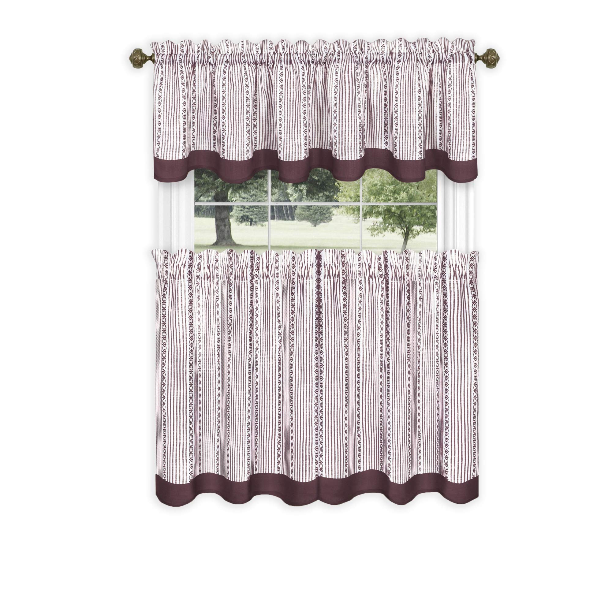 Westport Window Curtain Tier Pair and Valance Set - 58x36 - Burgundy