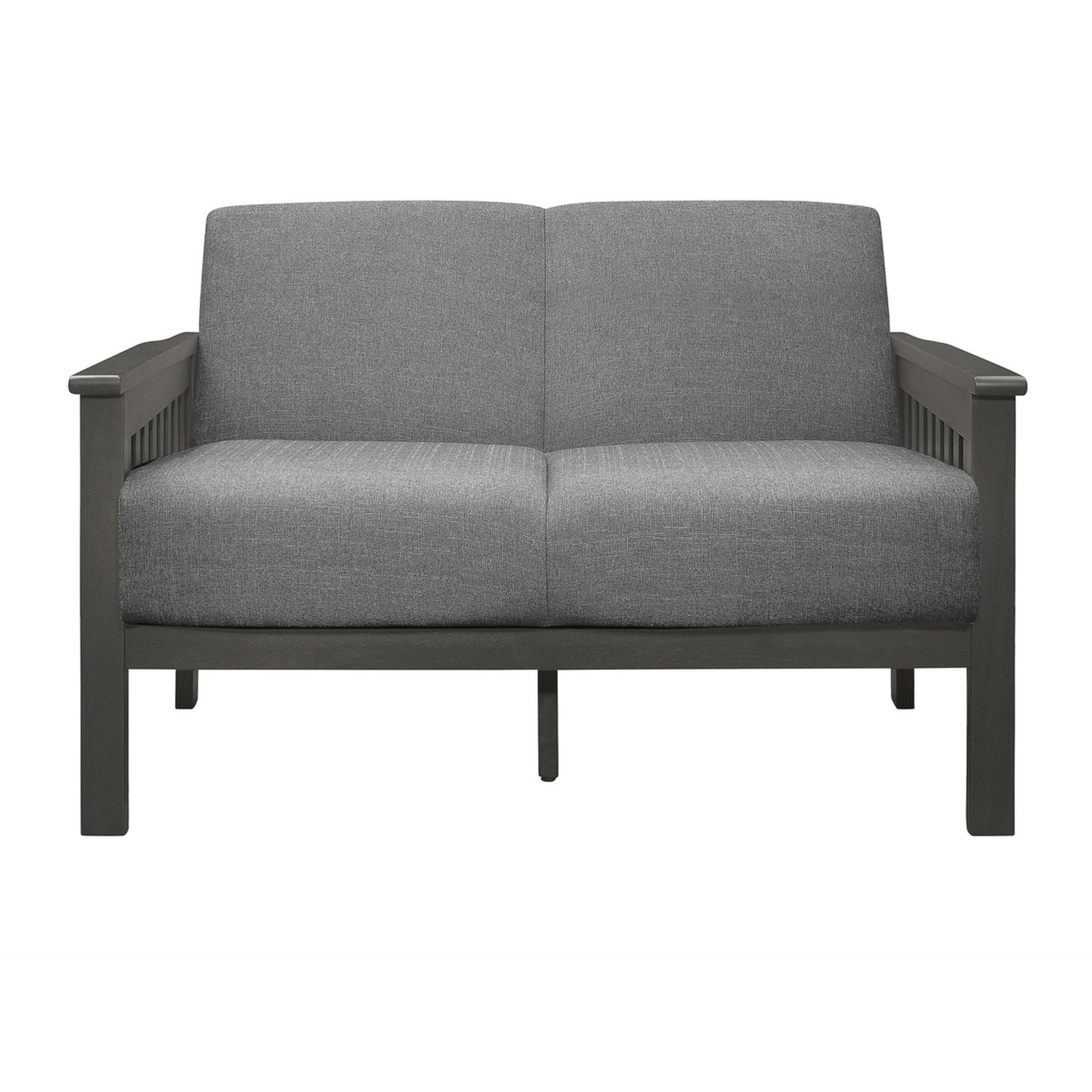 Wiston 50 Inch Loveseat, Gray Polyester, Dark Gray Solid Rubberwood