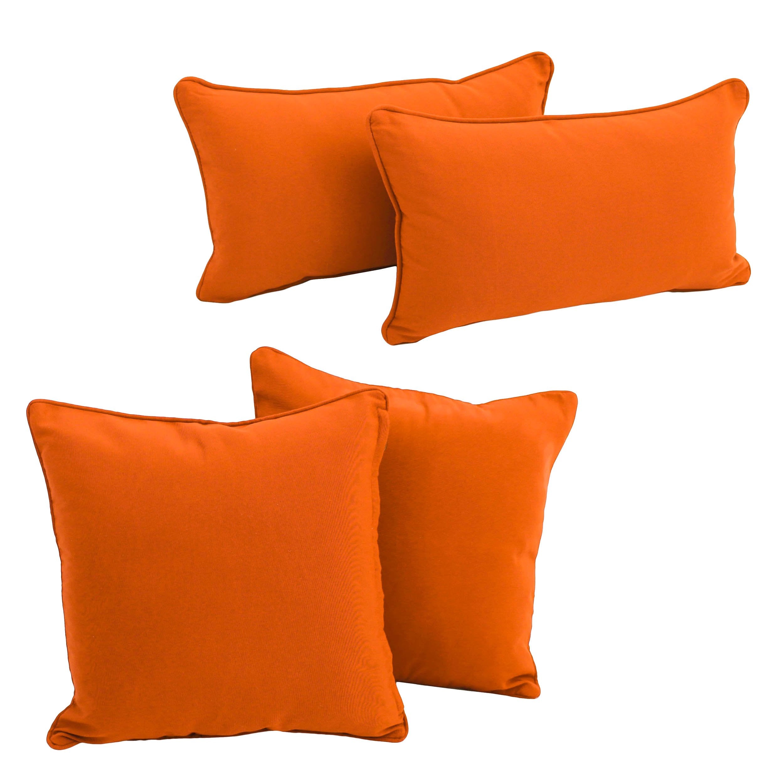 Double-corded Solid Twill Throw Pillows with Inserts (Set of 4) - Tangerine Dream