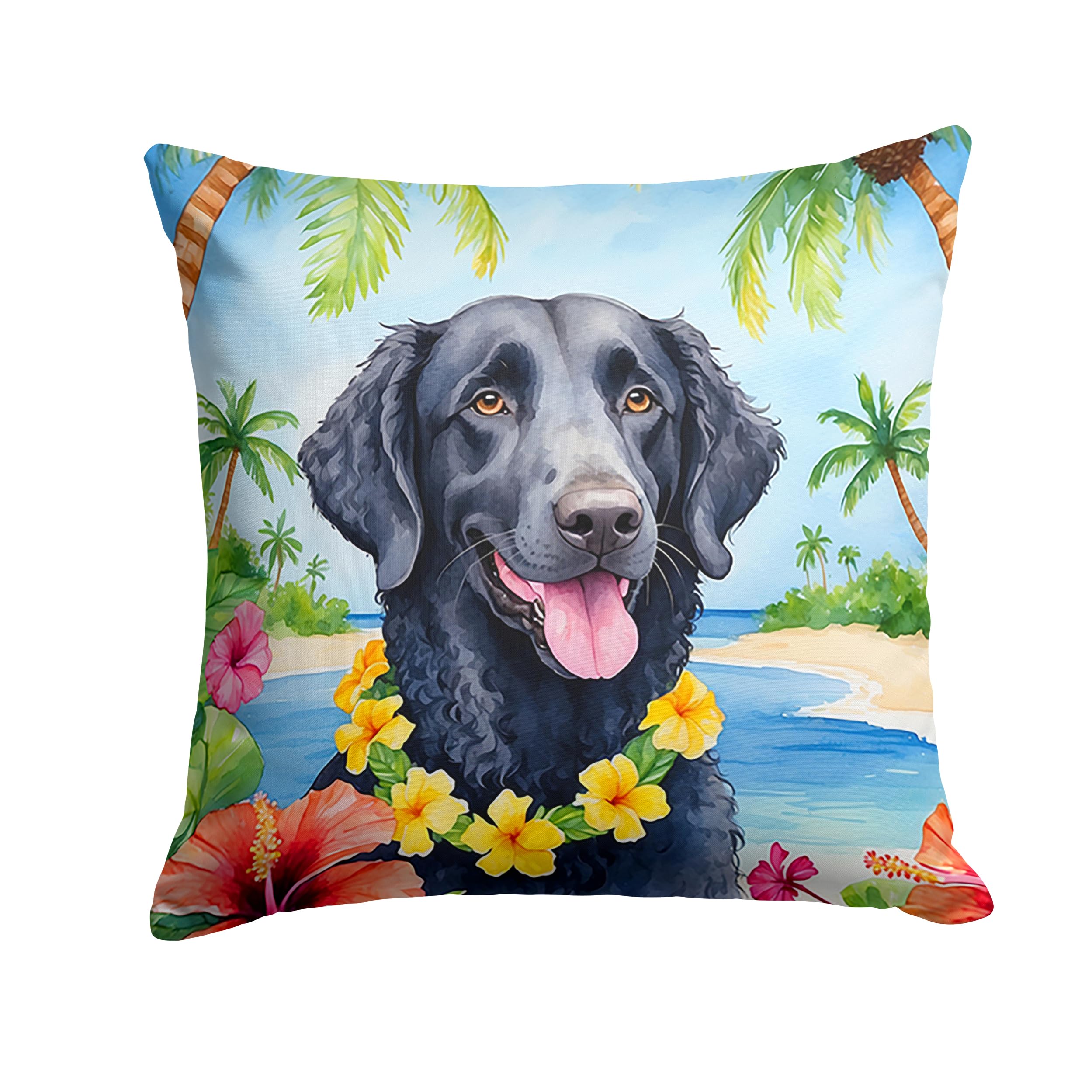 Carolines Treasures Luau Party Decorative Throw Pillow, 18Hx18W, Curly-Coated Retriever 6417
