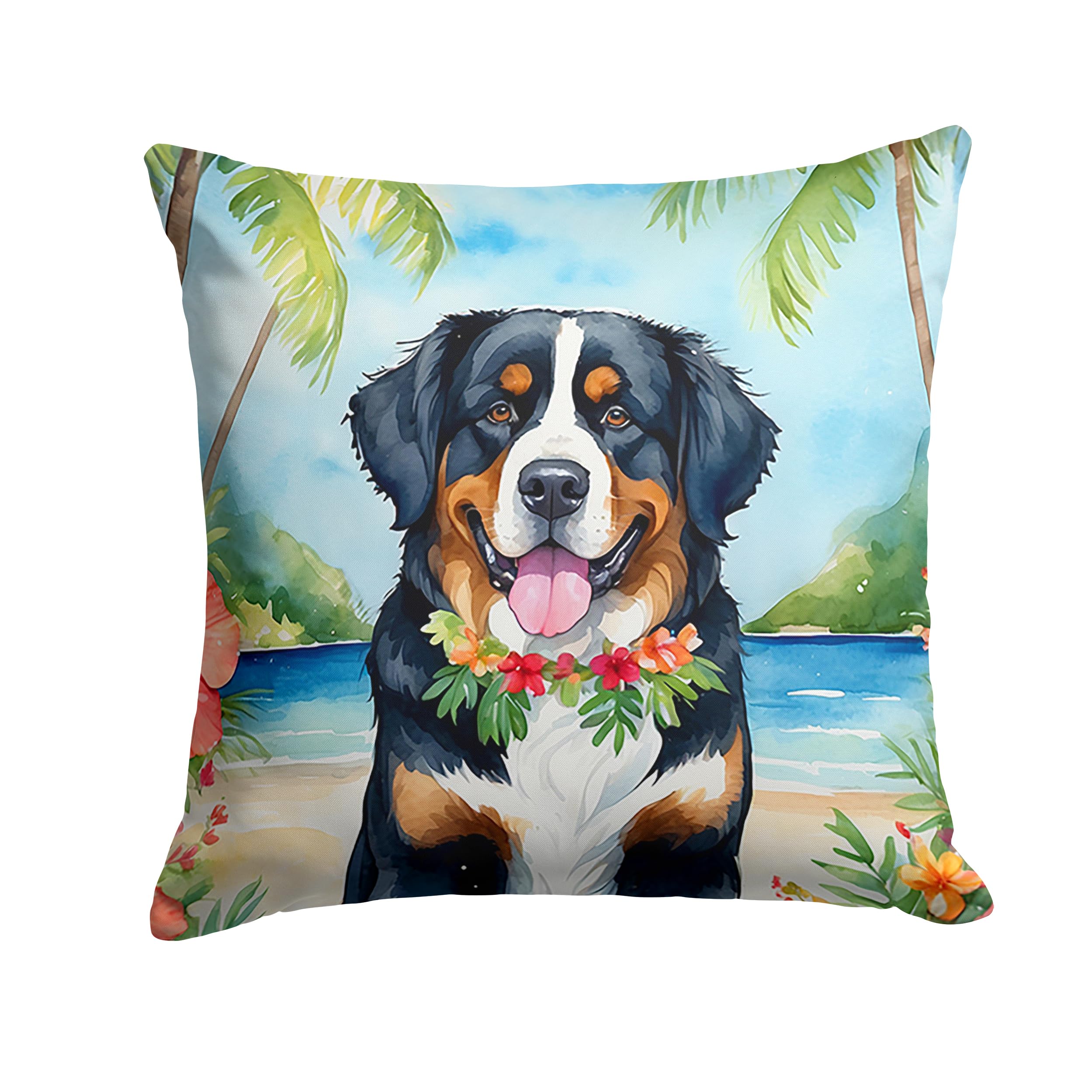 Carolines Treasures Luau Party Decorative Throw Pillow, 18Hx18W, Bernese Mountain Dog 6371