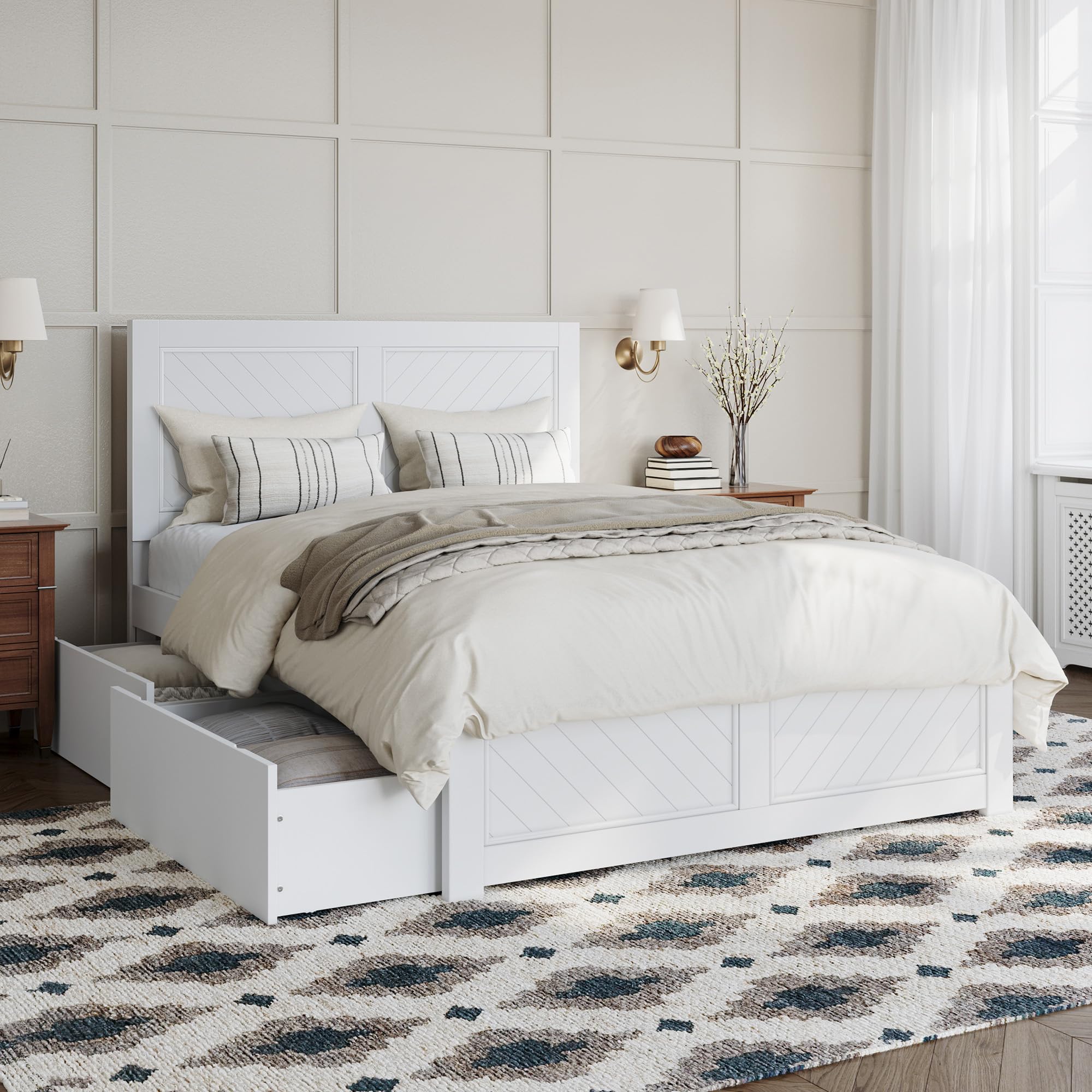 Canyon Full Platform Bed with Matching Footboard and Storage Drawers in White
