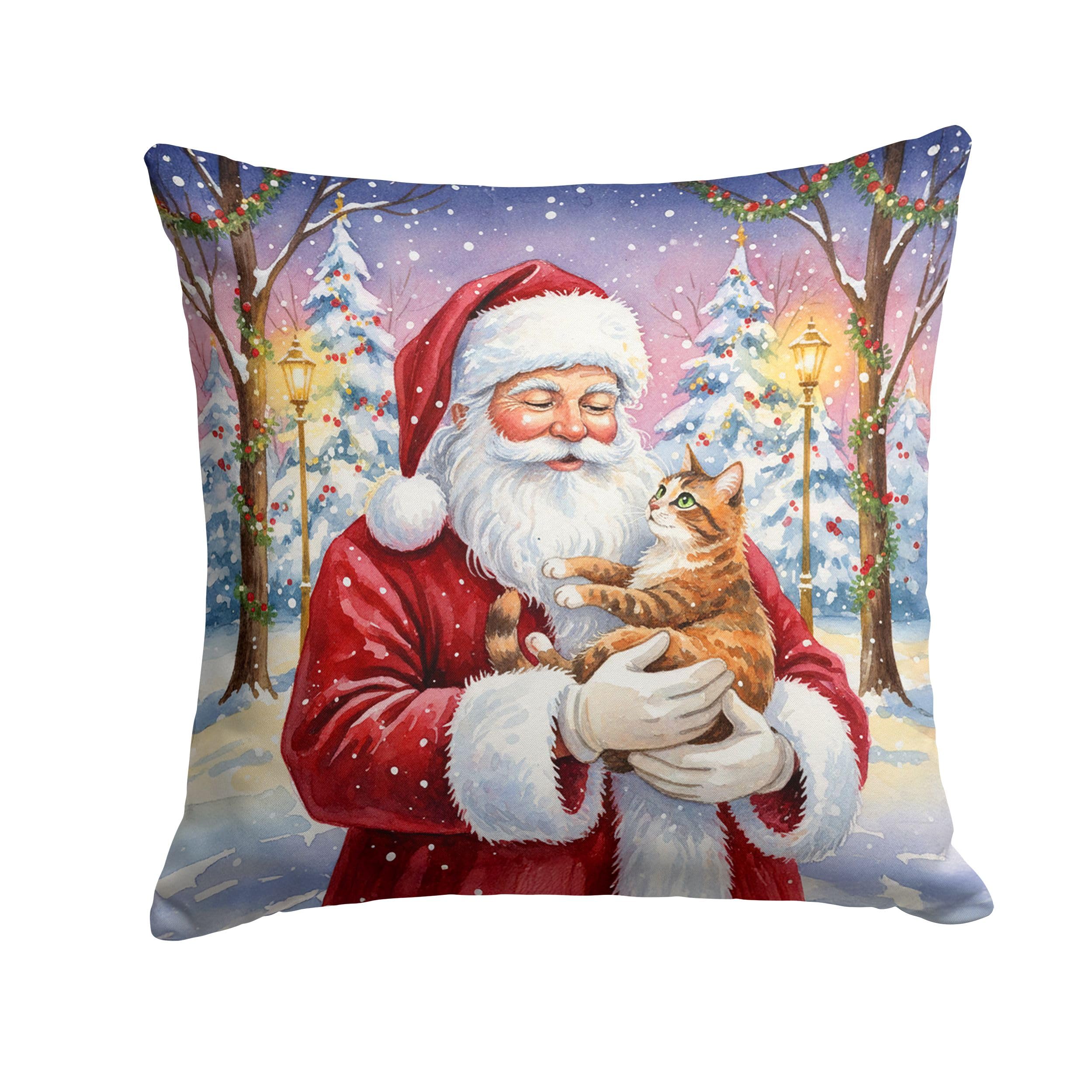 Carolines Treasures Patched Tabby Cat with Santa Claus Throw Pillow Decorative Indoor Outdoor Accent Cushion for Couch, Bed or Patio, 14Hx14W