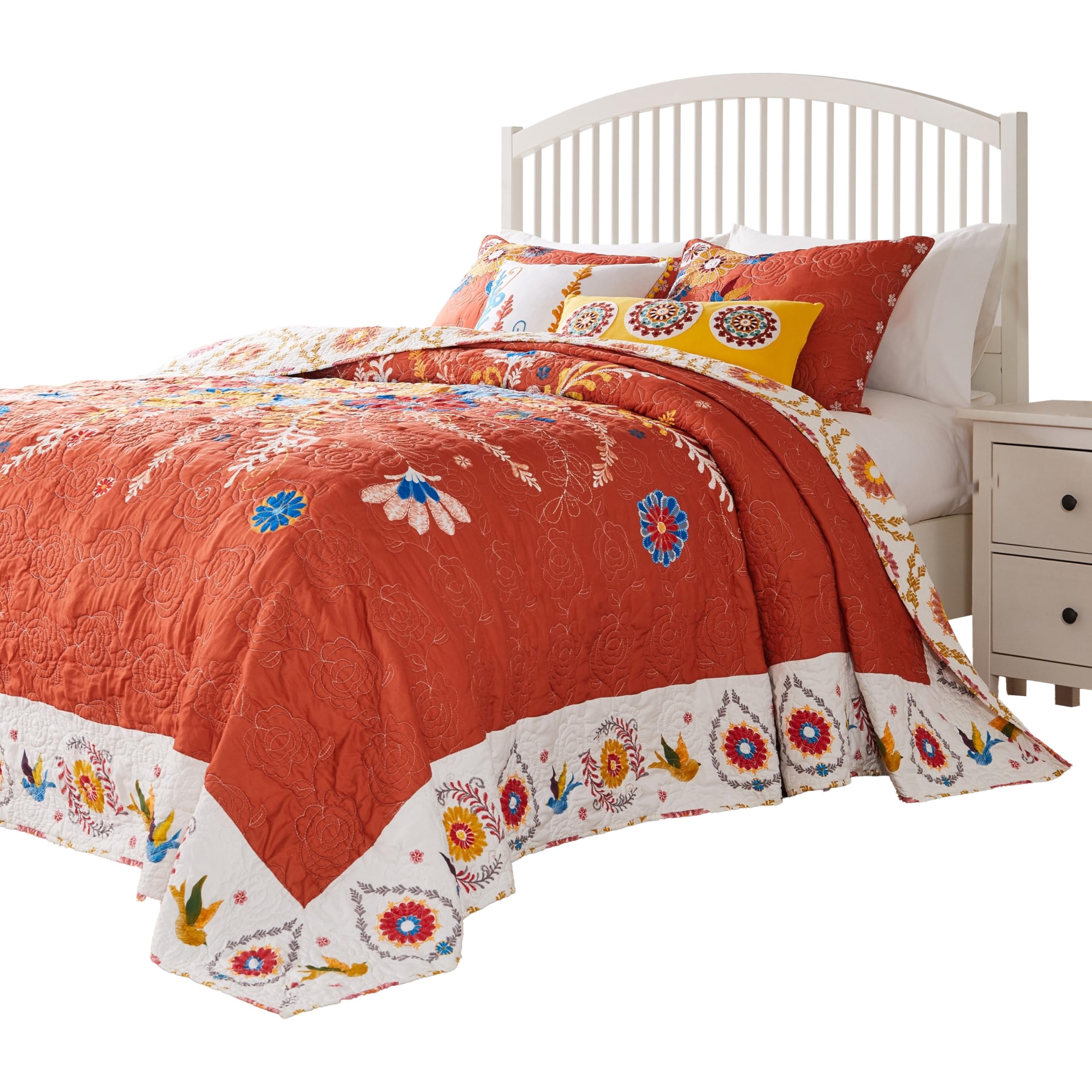 Xan 3pc King Bedspread and Pillow Sham Set, Bouquet Print, Multicolor