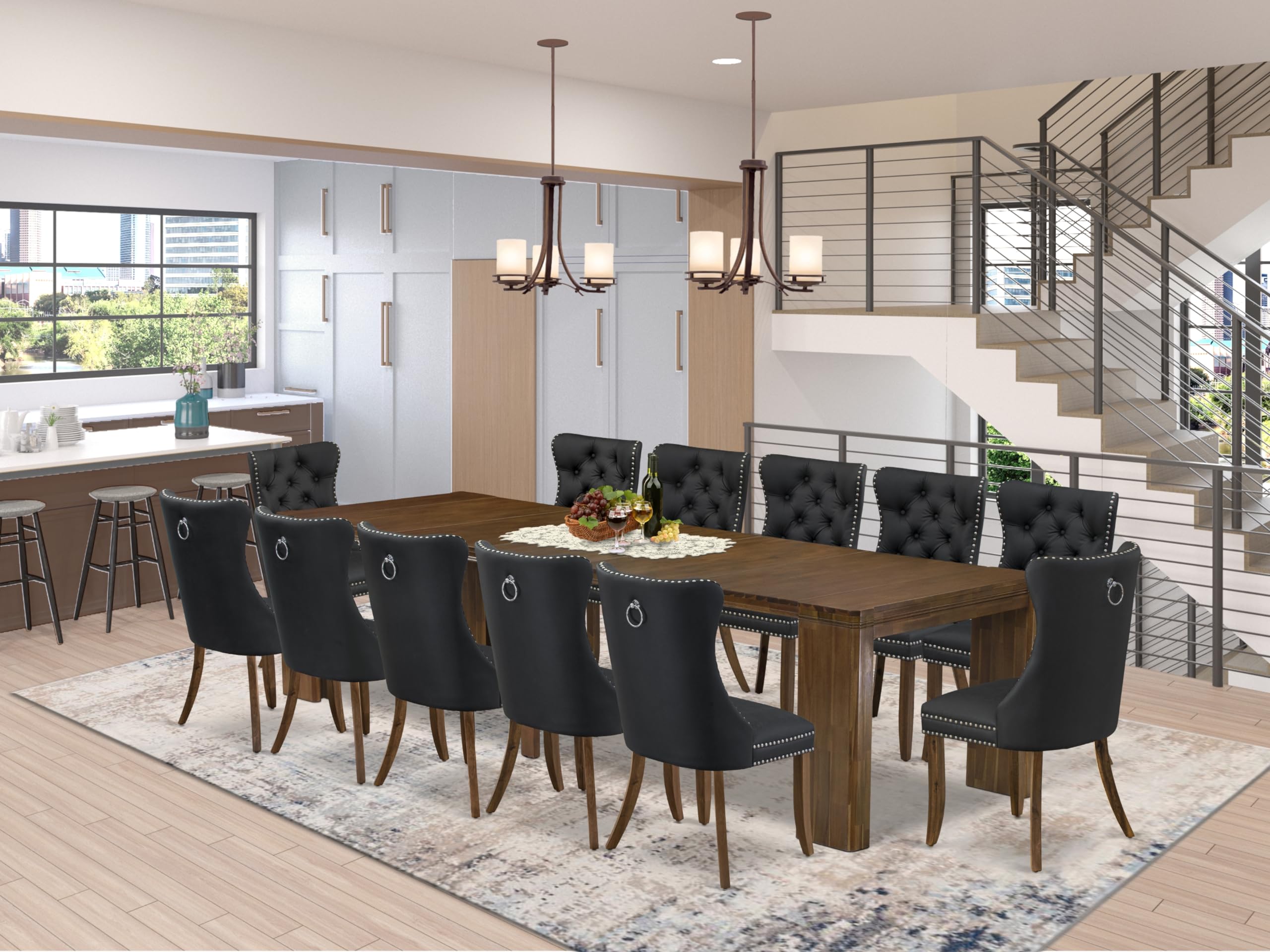 13 Pieces Extendable Dining Set Includes a Rectangle Kitchen Table
