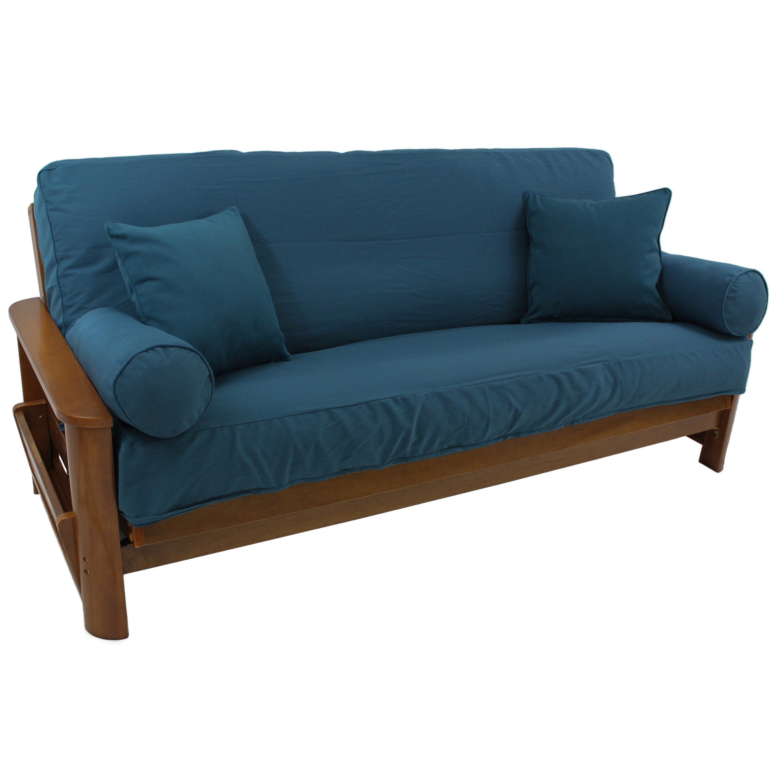 Solid Twill 8 to 9-inch Full Futon Cover Set with Four Throw Pillows (Set of 5) - Mojito Lime