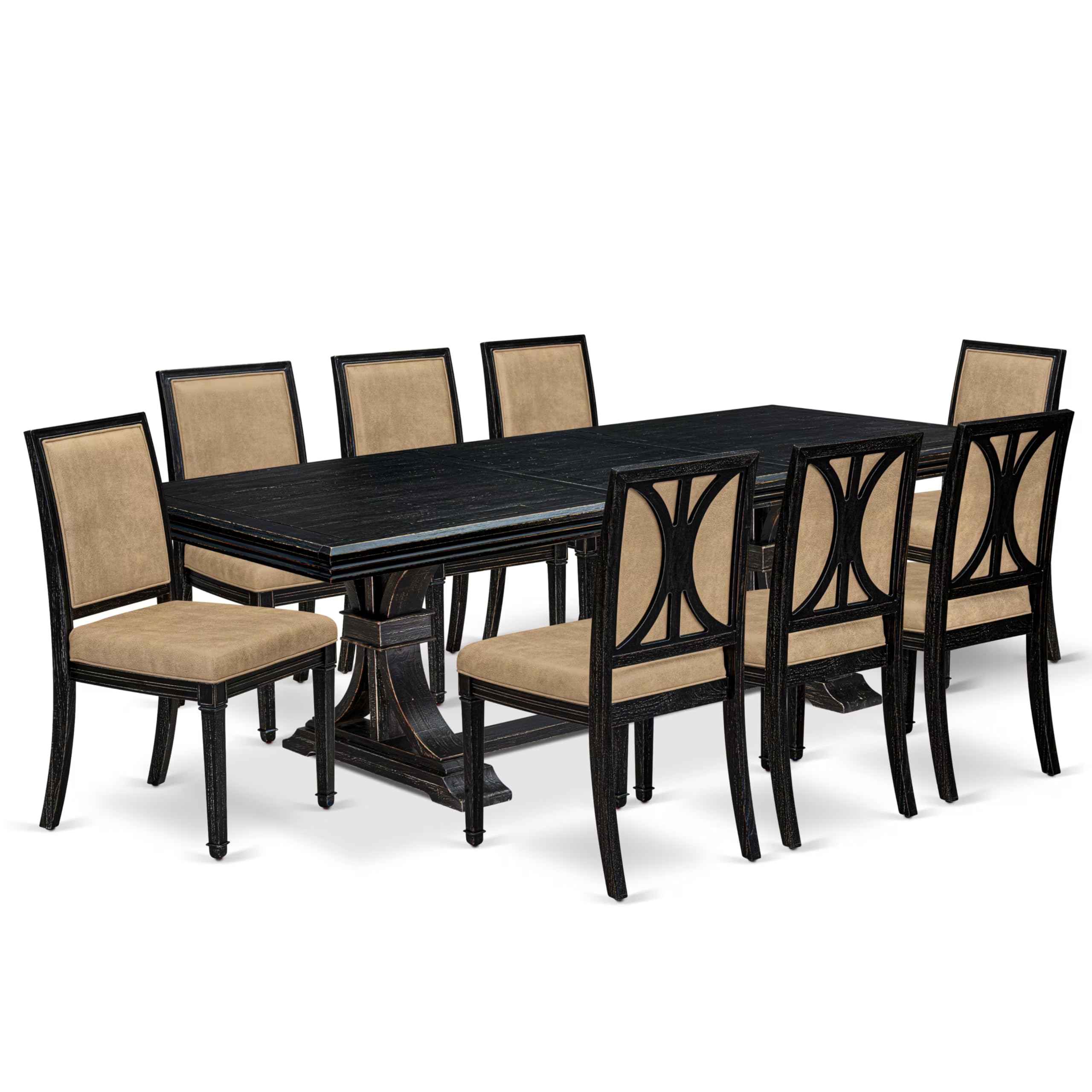 9 piece Dining Table Set a Modern Dining Table and 8 Dark Grey kitchen Chairs